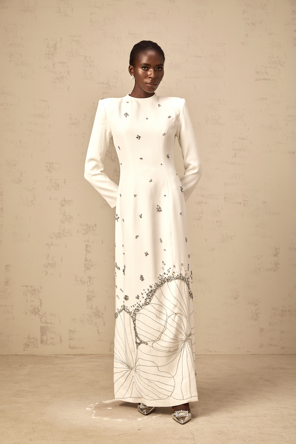 Daphné white lotus-motif embellished maxi dress (Final Sale-US Only)