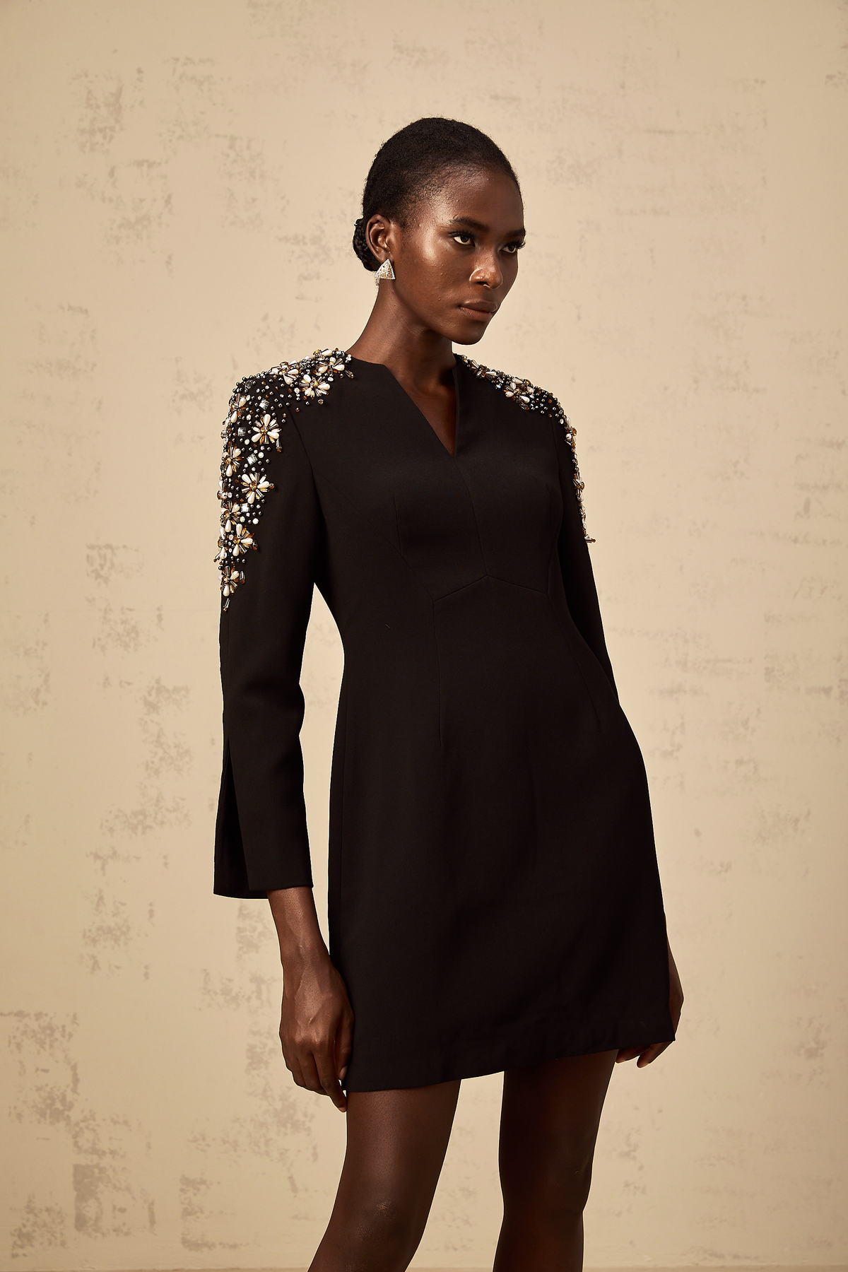 Béatrice black split-neck embellished mini dress (Final Sale-US Only)