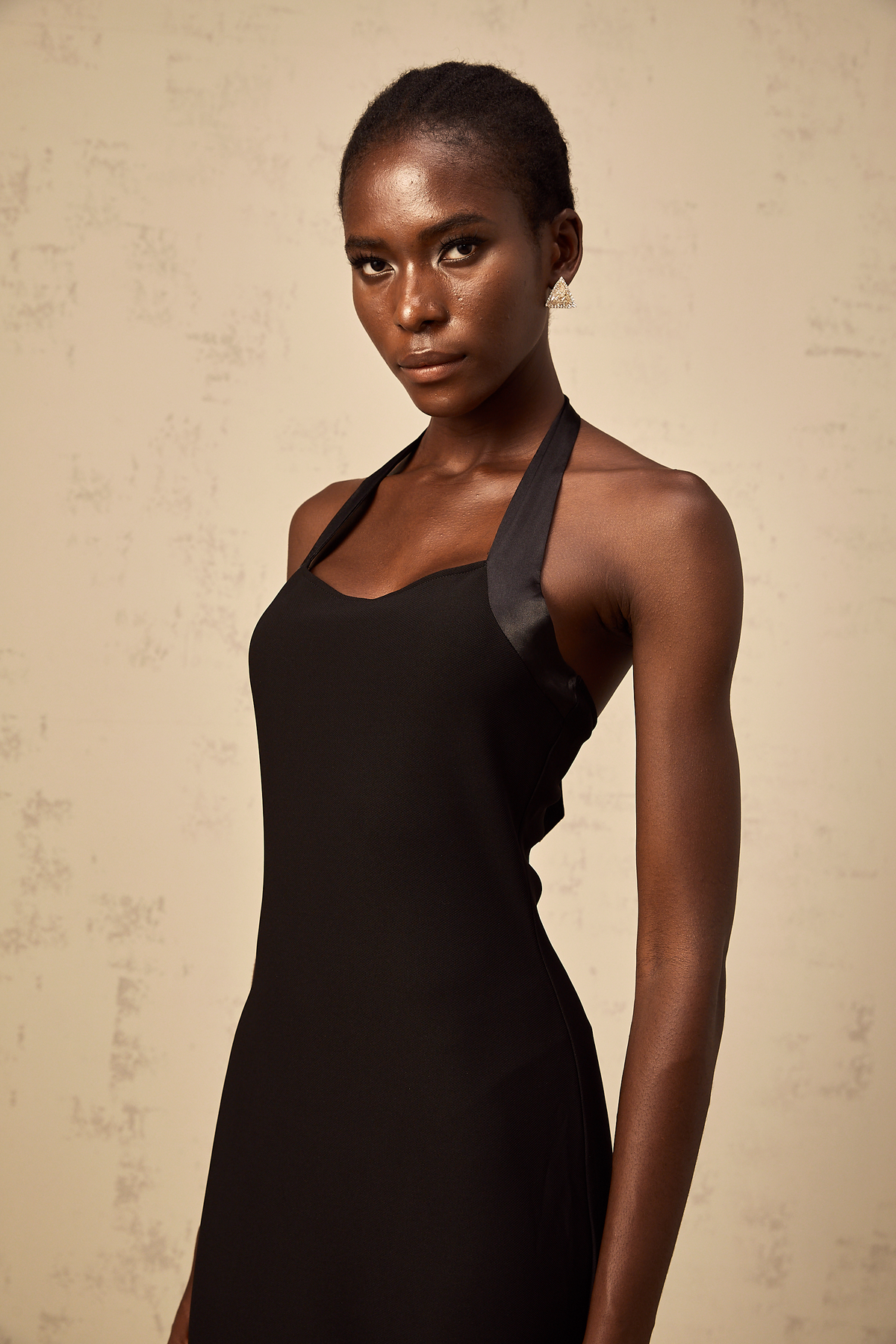Alizée black halterneck bubble-hem midi dress