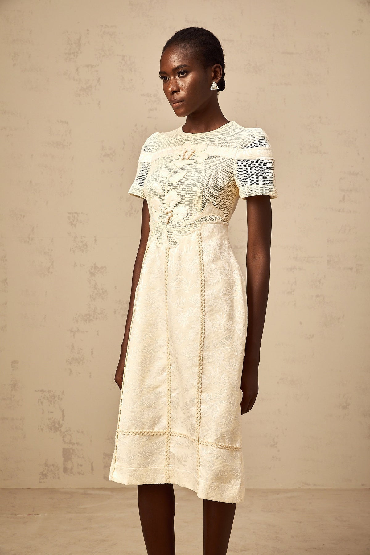 Diane floral embroidered openwork midi dress