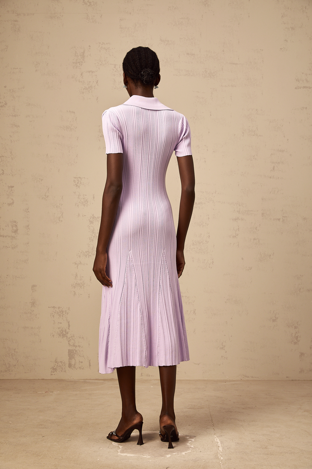 Céleste purple flared-hem rib-knit midi dress