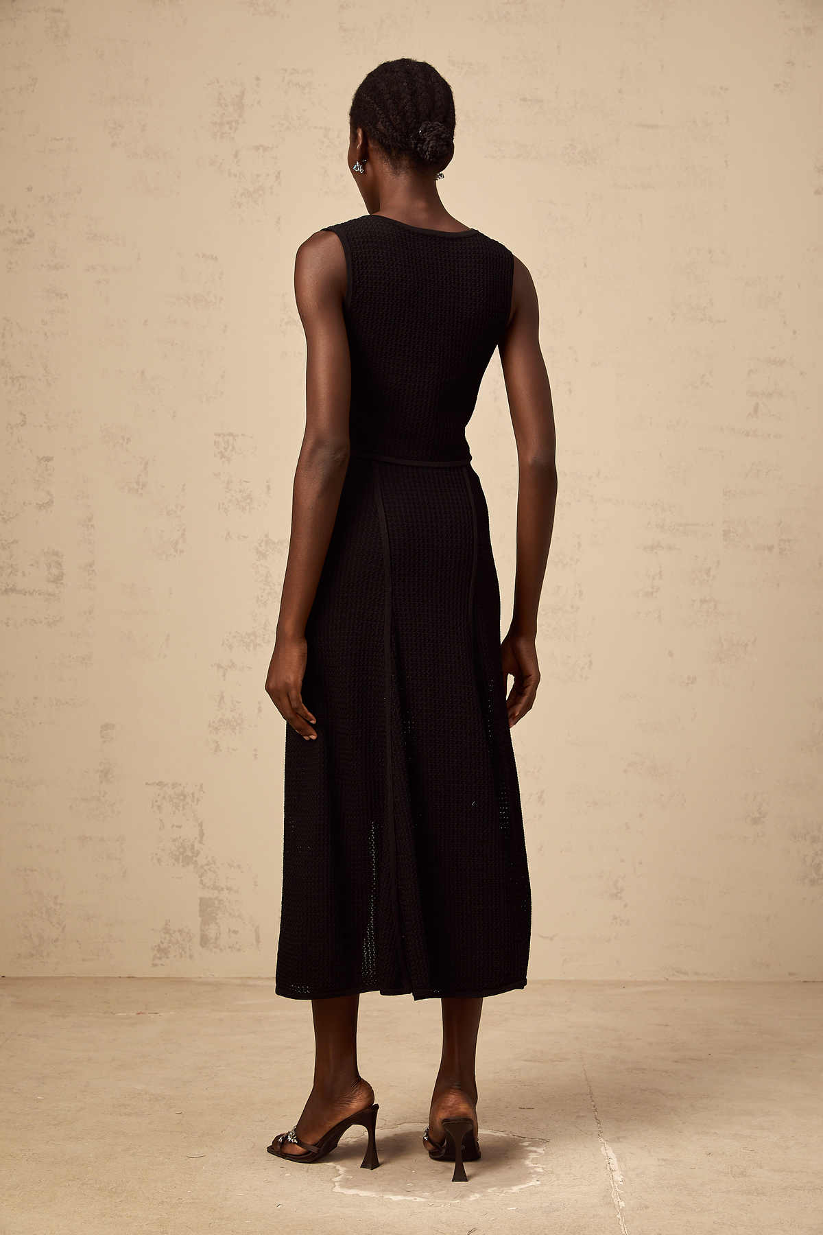 Babette black pointelle-knit top & skirt matching set