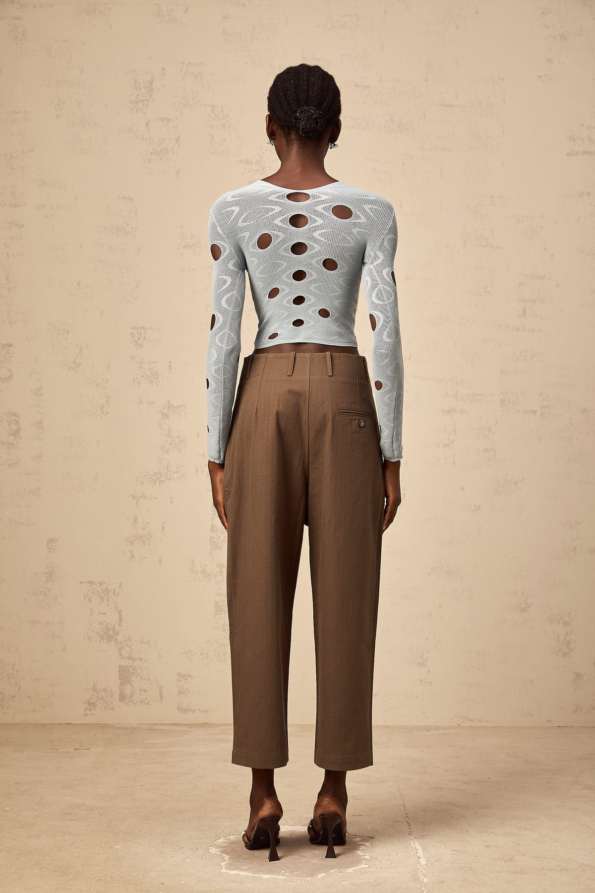 Josette light-blue stretchy cut-out cropped top