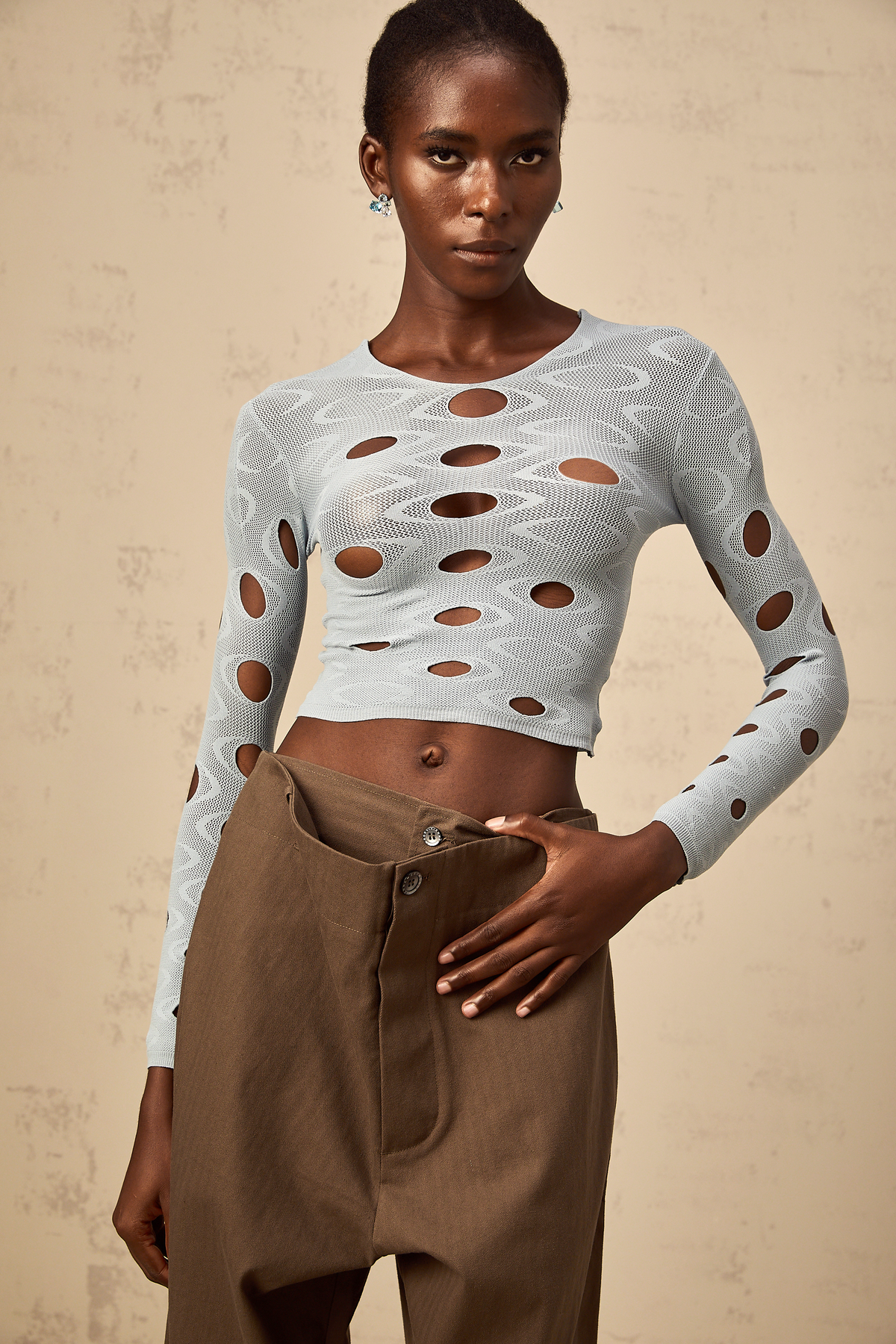 Josette light-blue stretchy cut-out cropped top