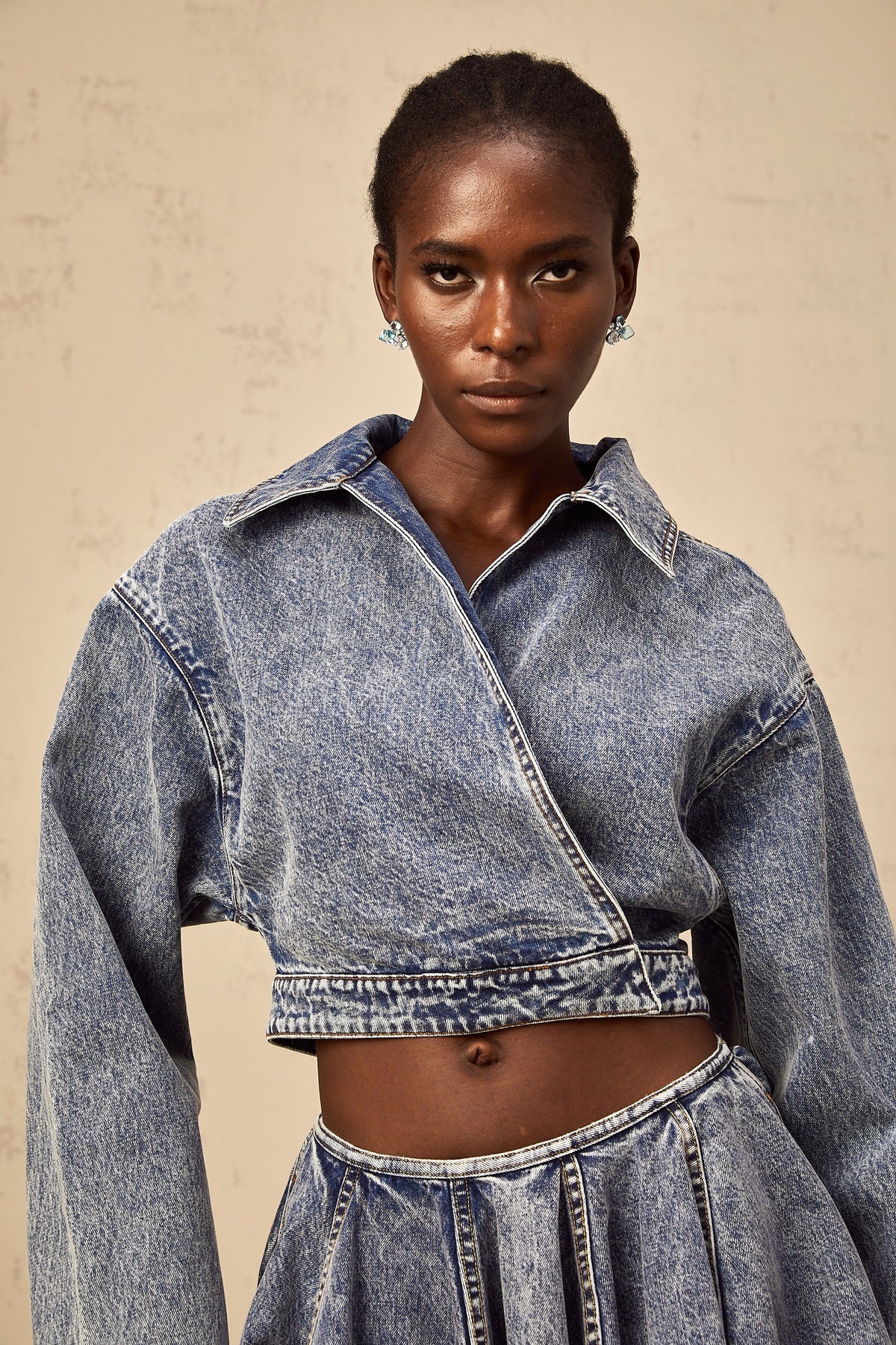Doriane blue asymmetrical cropped denim jacket
