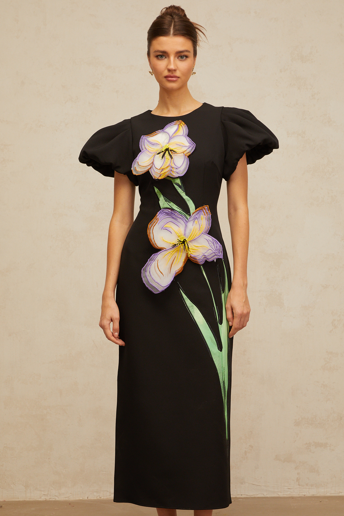 Irène sequined floral-embroidered midi dress in Black