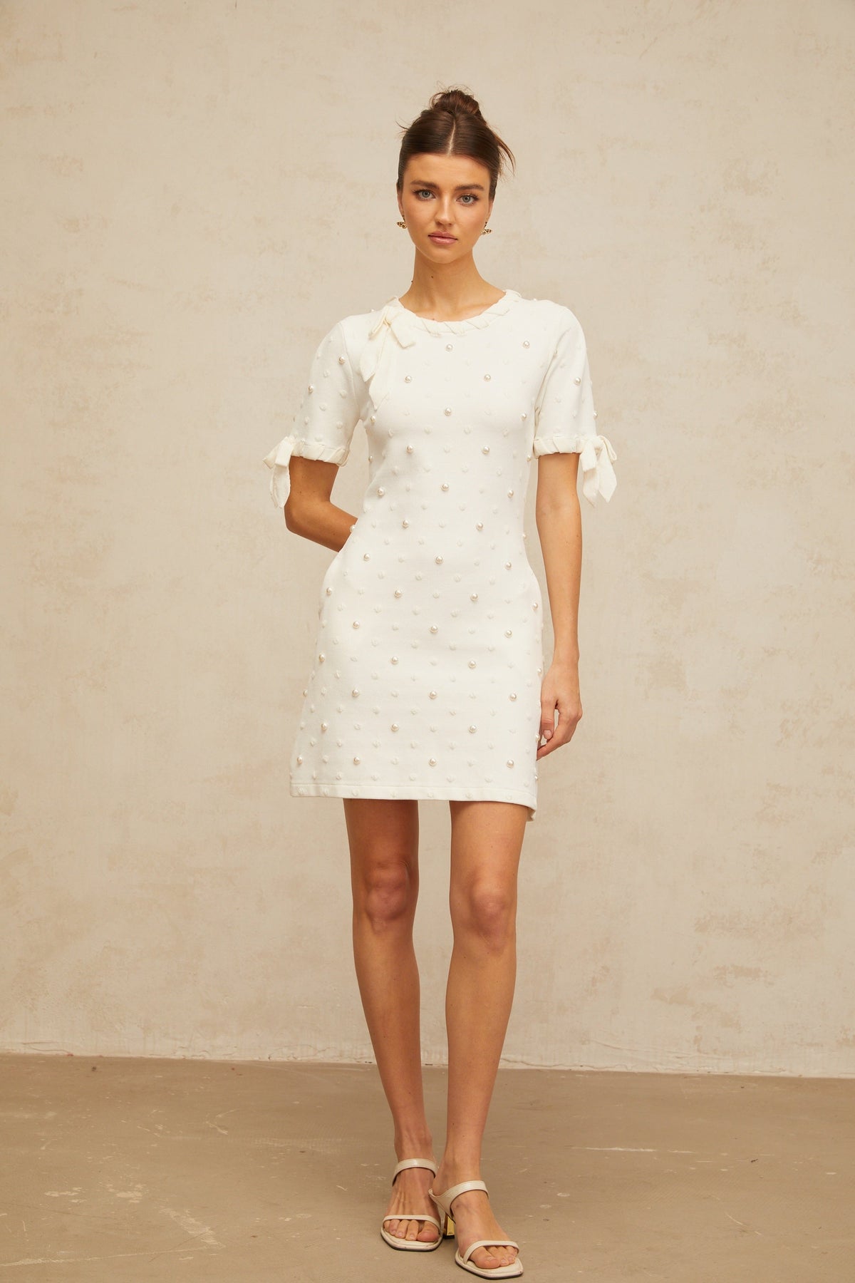 Prunelle white polka-dot heart knitted mini dress