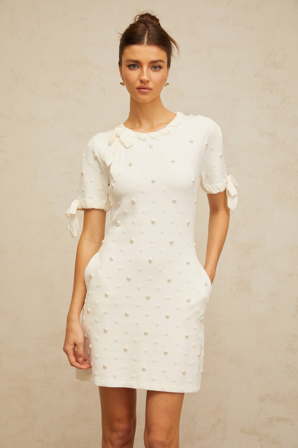 Prunelle white polka-dot heart knitted mini dress
