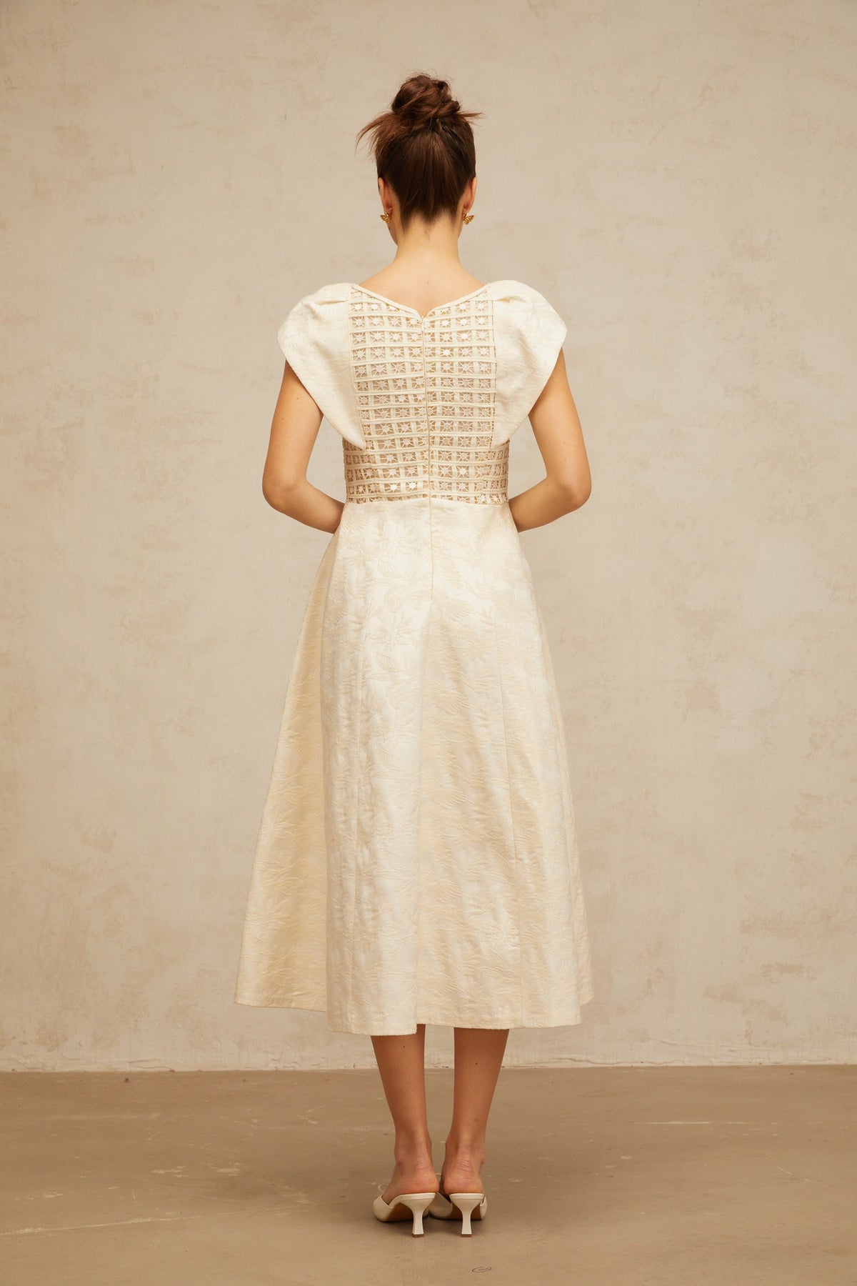 Xenia neutrals floral-embroidered embellished midi dress (Final Sale-US Only)