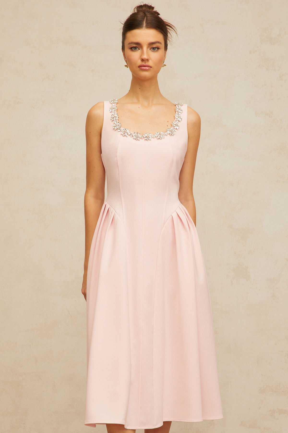 Béatrice pink crystal pleated midi dress