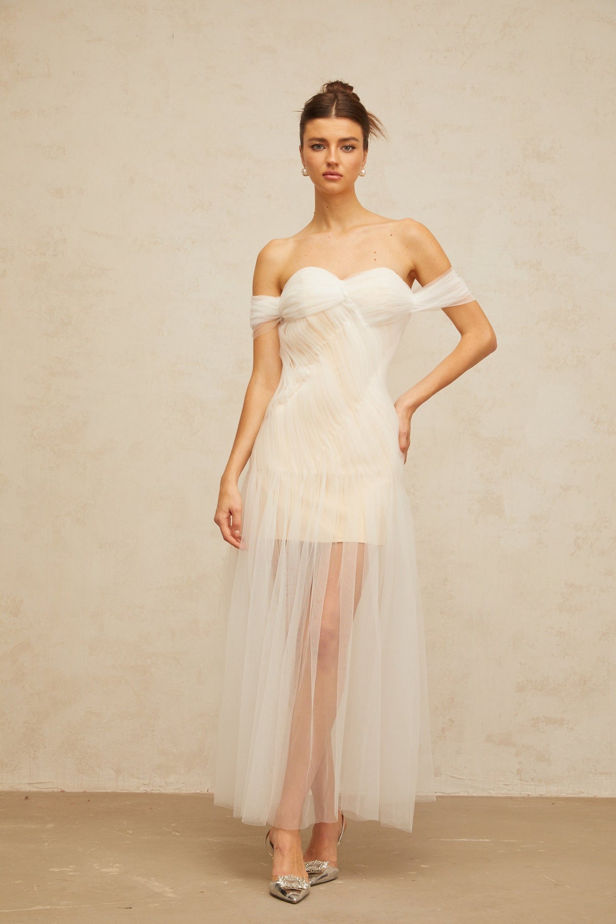 Sibylle off-white pleated tulle maxi dress