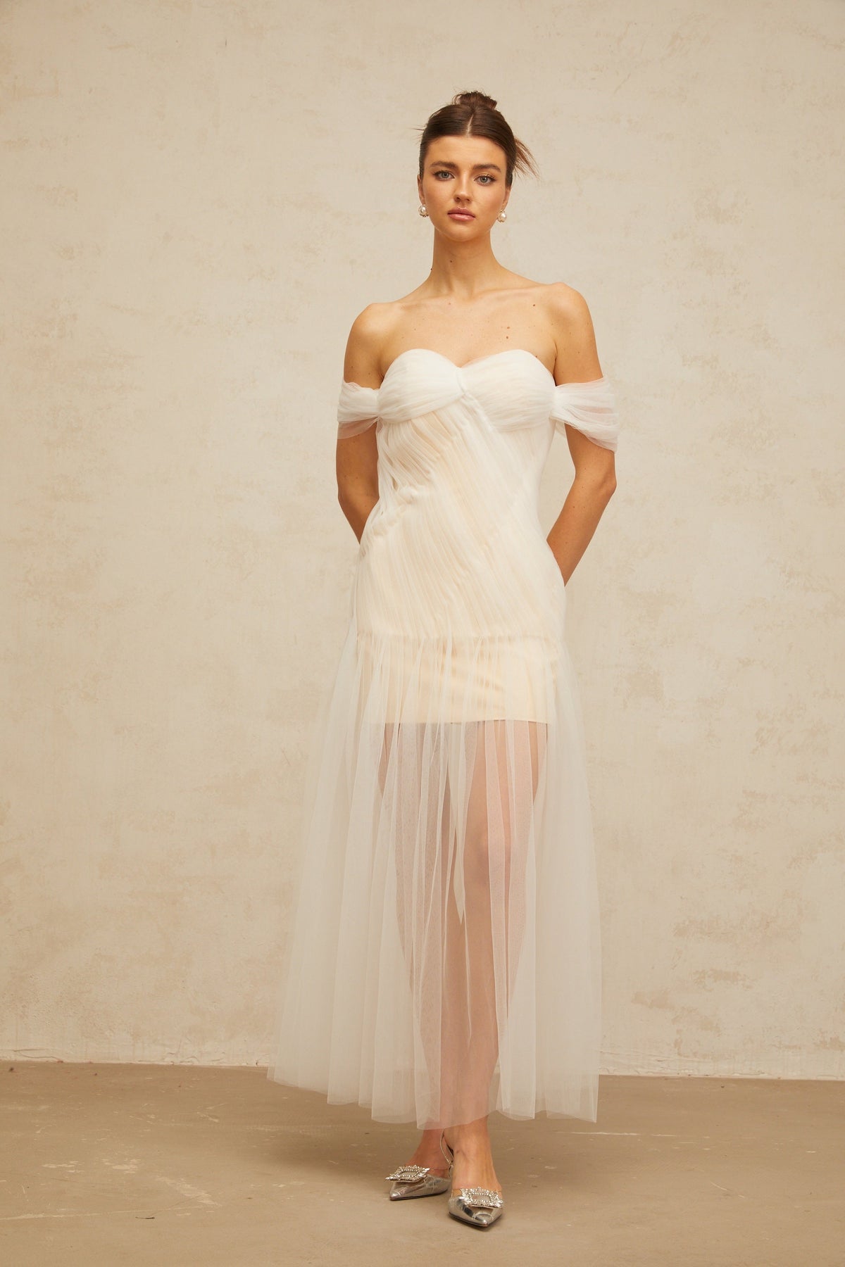 Sibylle off-white pleated tulle maxi dress