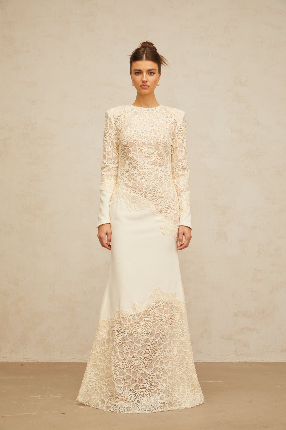 Mathilde off-white textured floral-embroidered sequined maxi dress