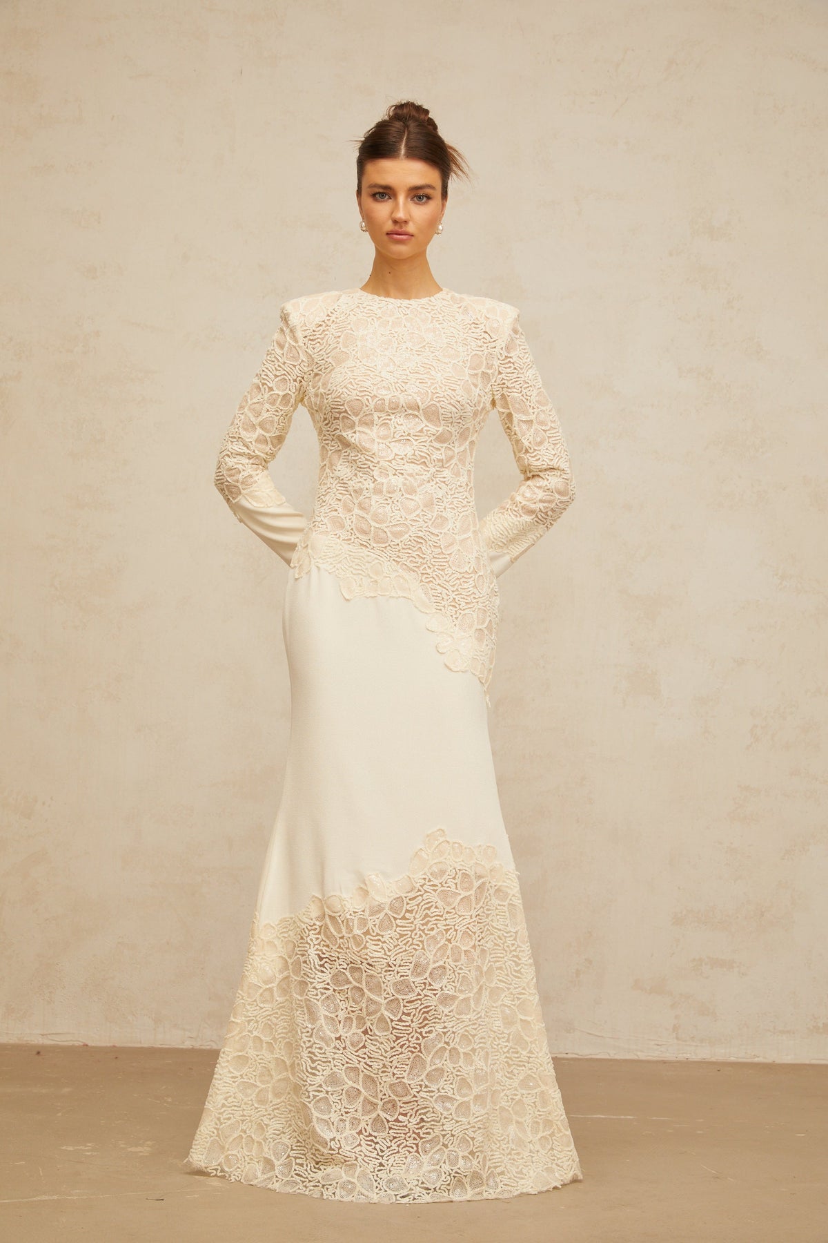 Mathilde off-white textured floral-embroidered sequined maxi dress