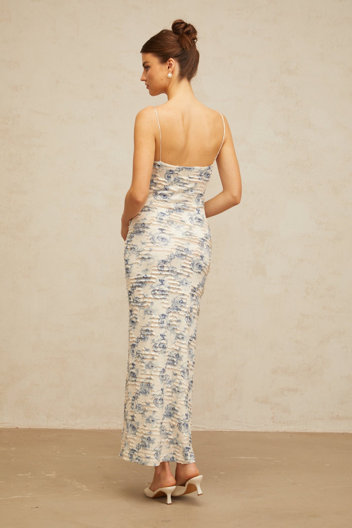 Amaryllis blue textured floral-print maxi dress
