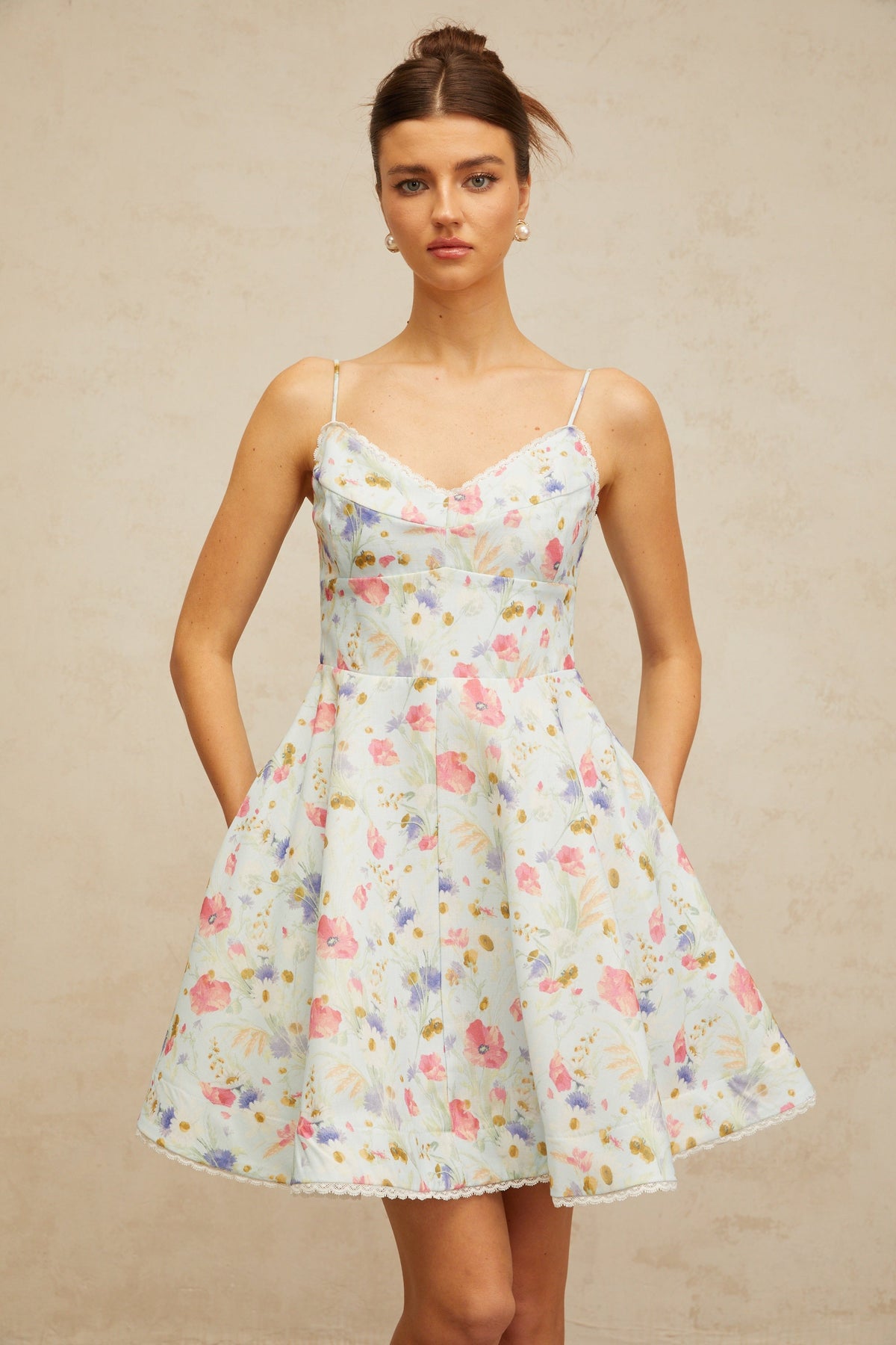 Avril floral-print flounced mini dress in Blue