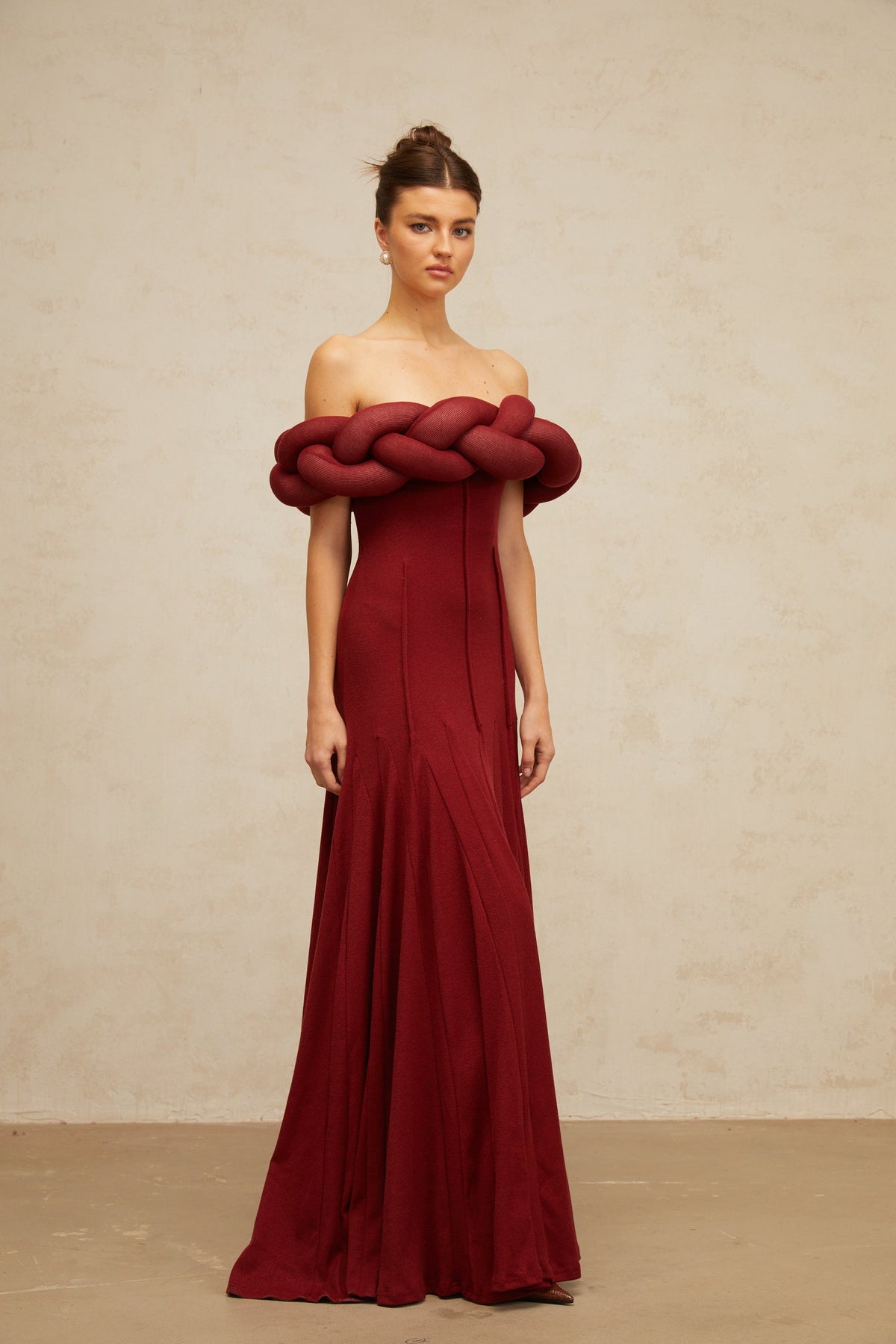 Roxane red braid-design knit maxi dress