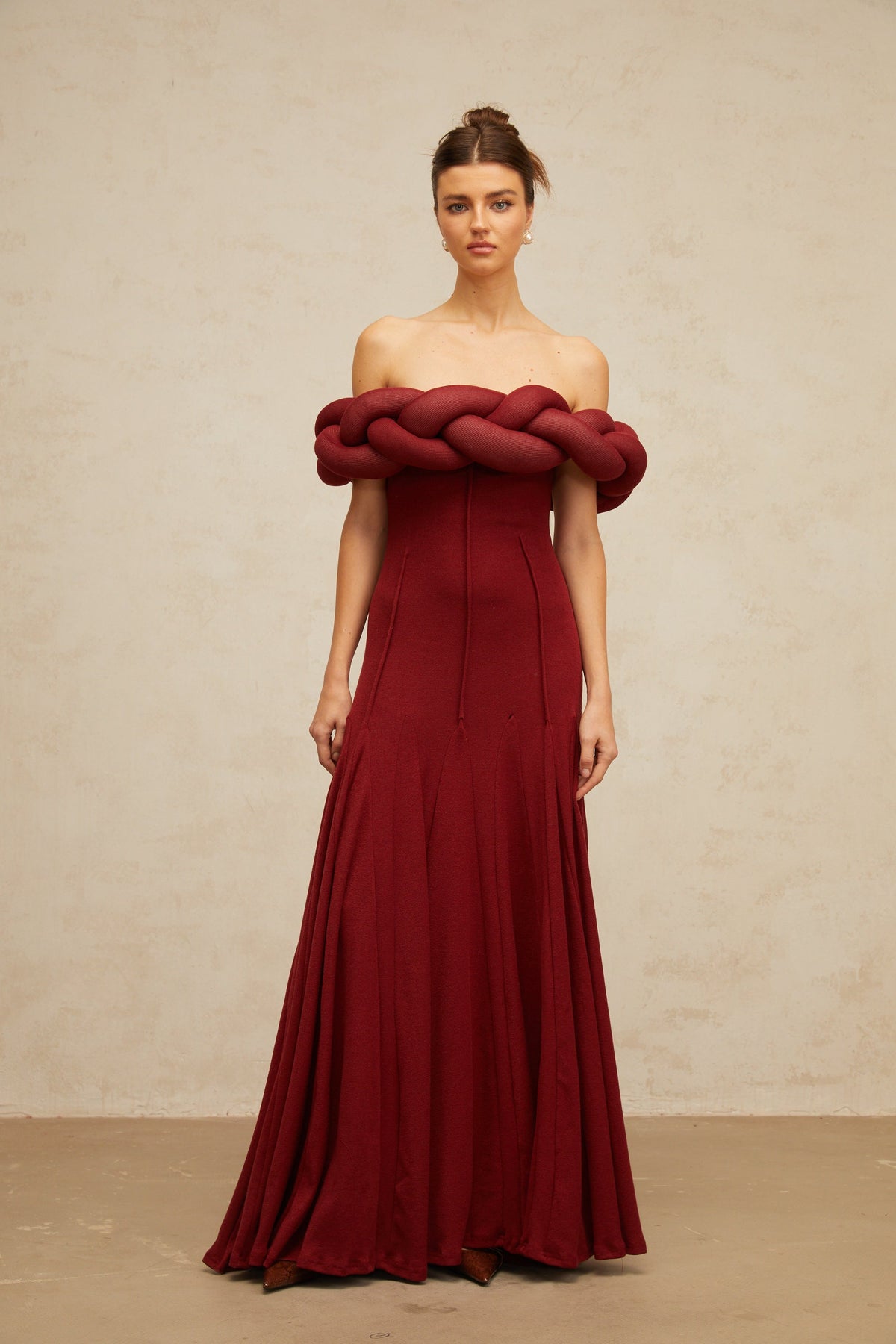 Roxane red braid-design knit maxi dress