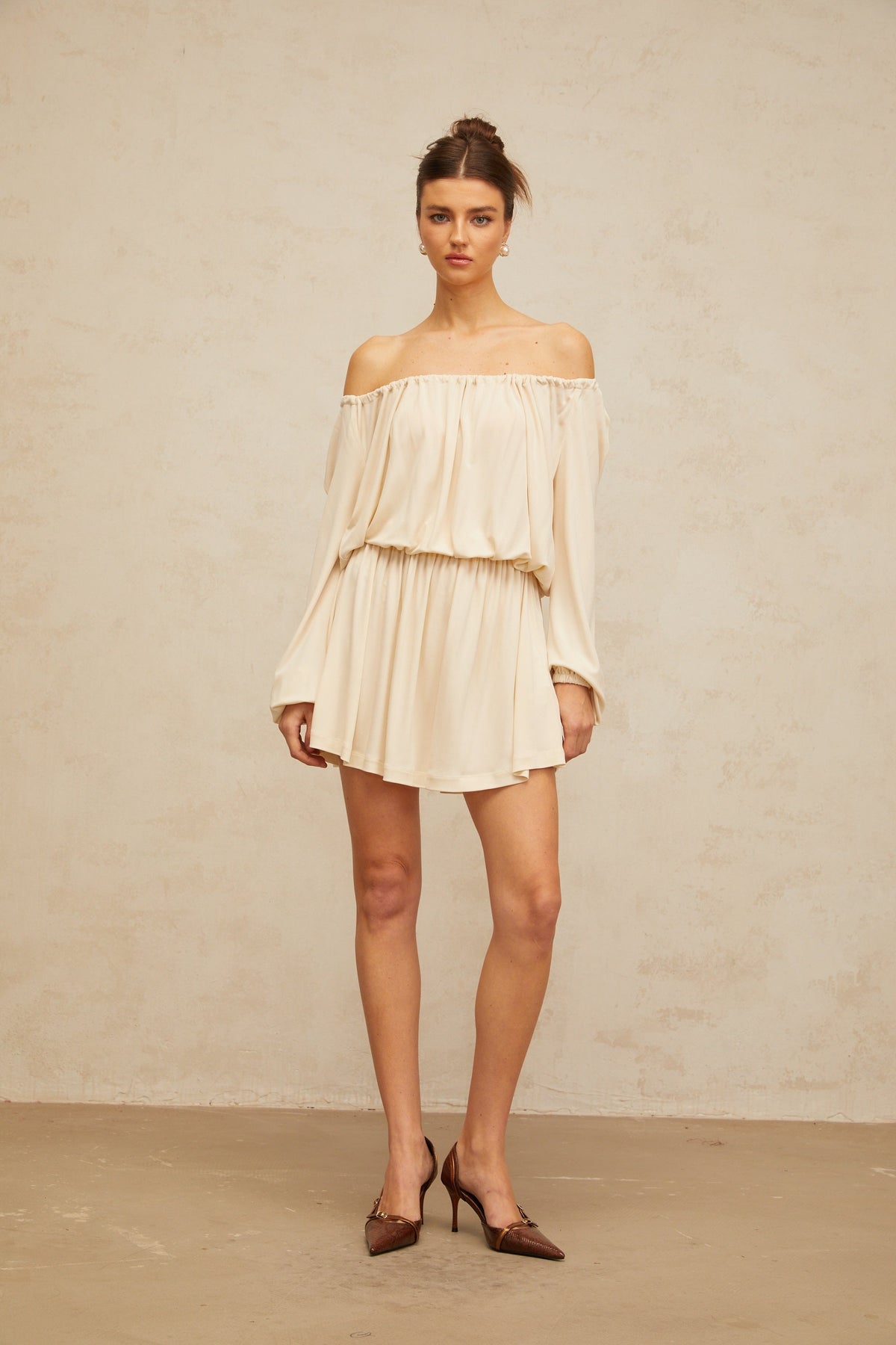 Emma neutrals structured-design mini dress