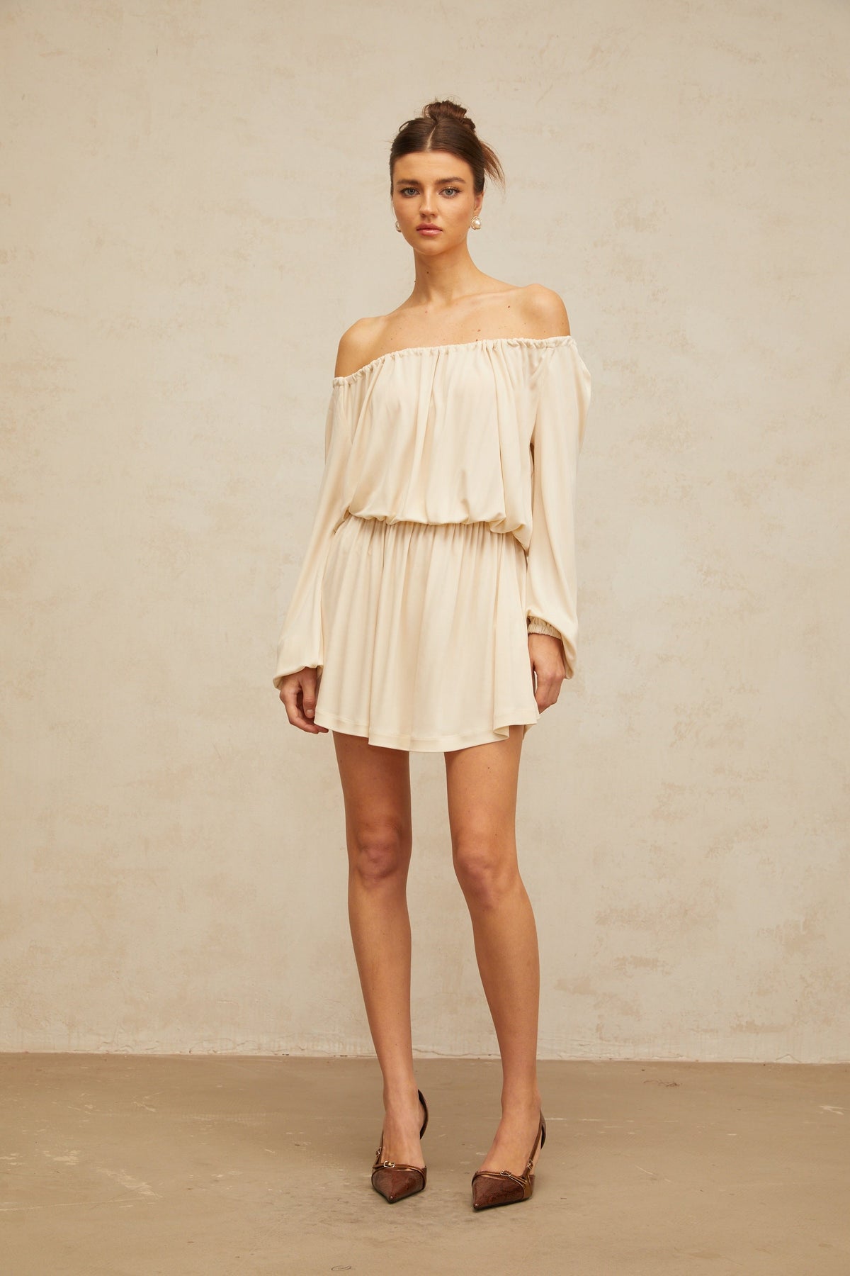 Emma neutrals structured-design mini dress