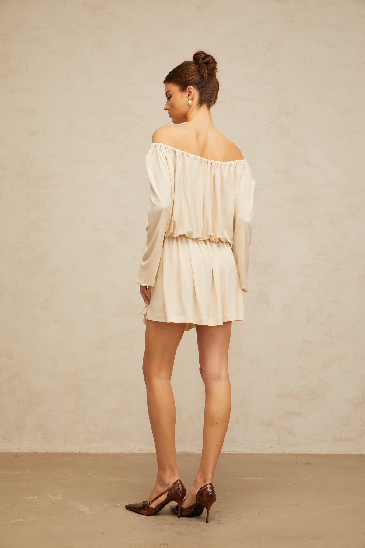 Emma neutrals structured-design mini dress