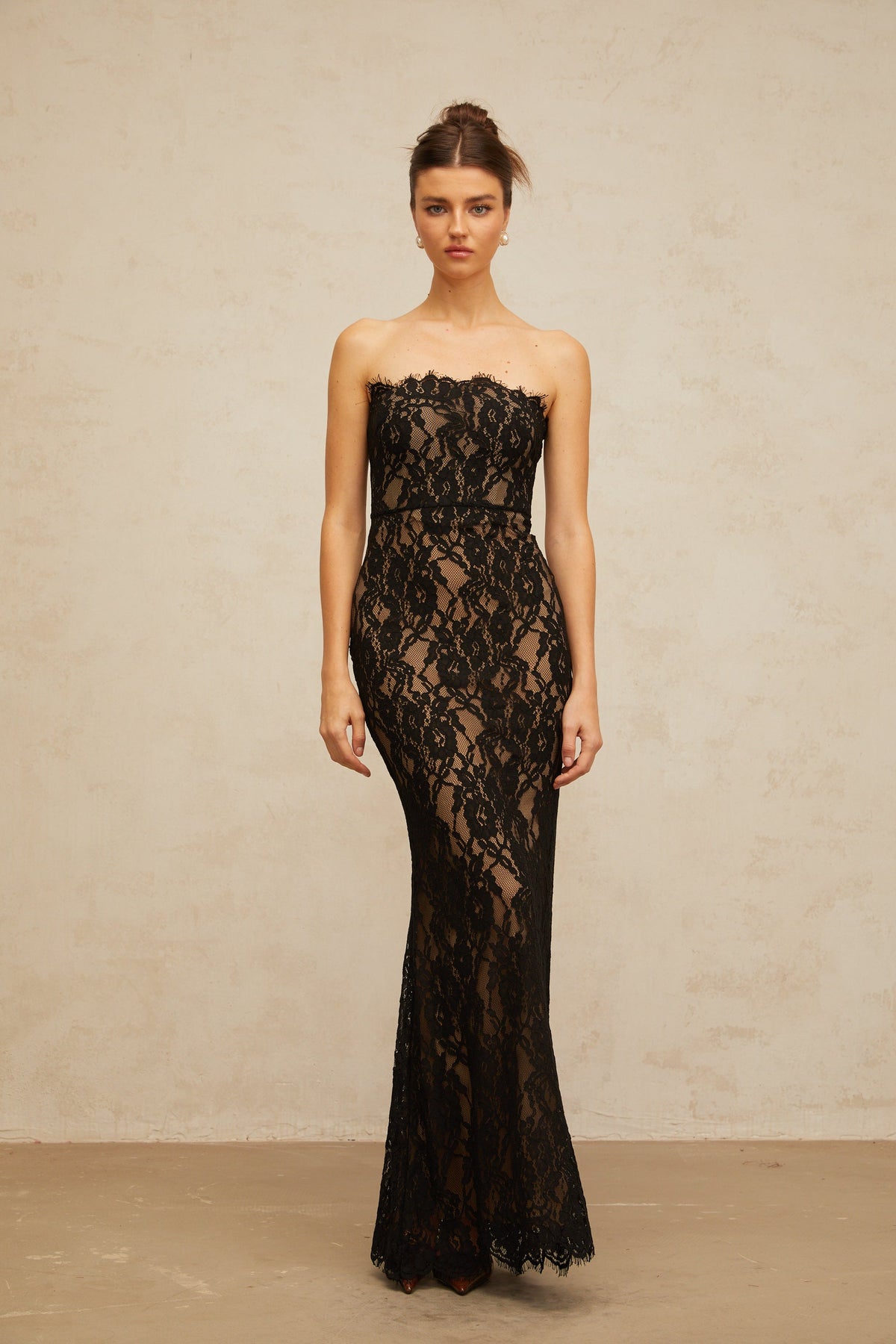 Ivonne black floral-lace mermaid maxi dress