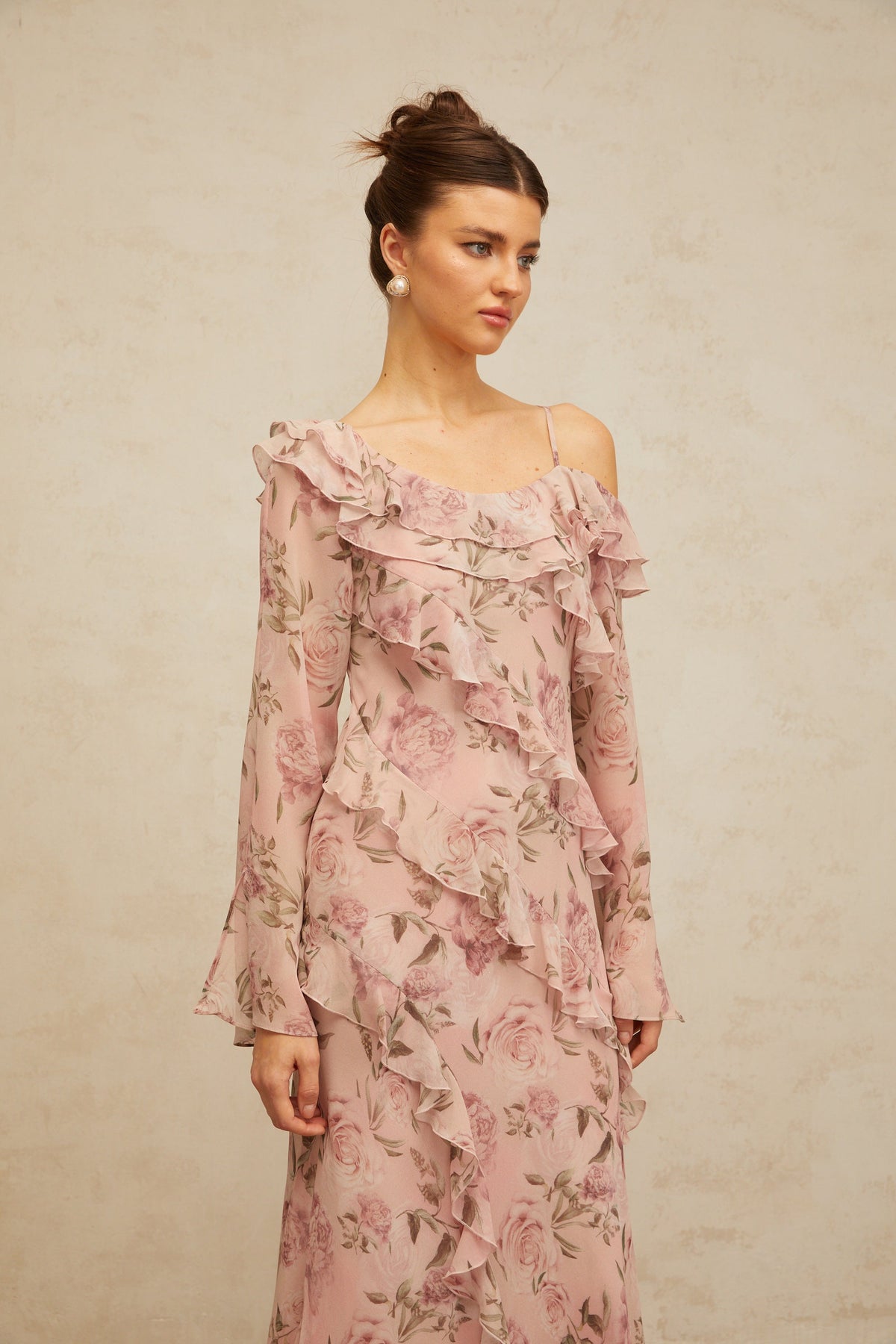 Clémence pink floral-print ruffled maxi dress
