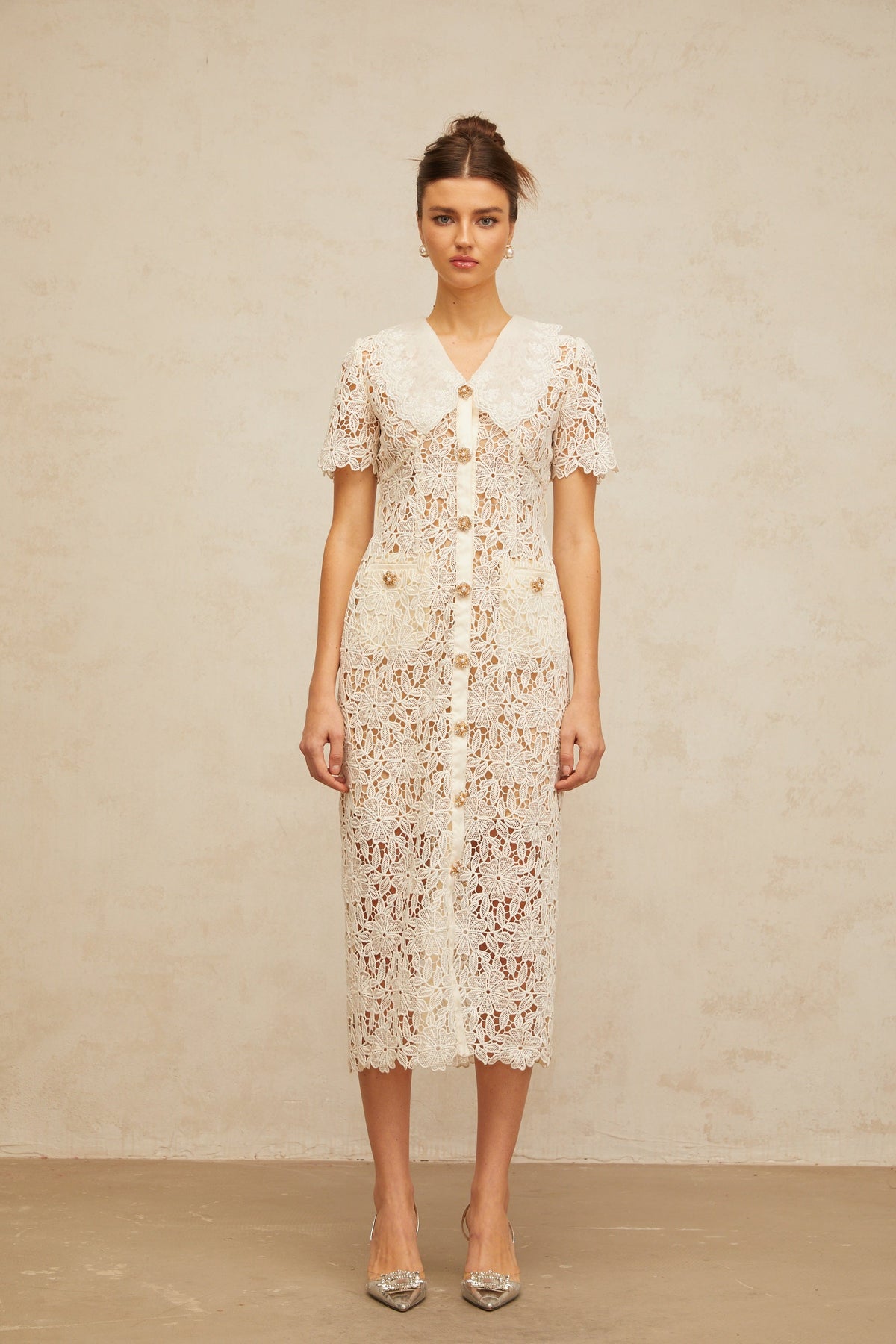 Sophie off-white corded-lace midi dress