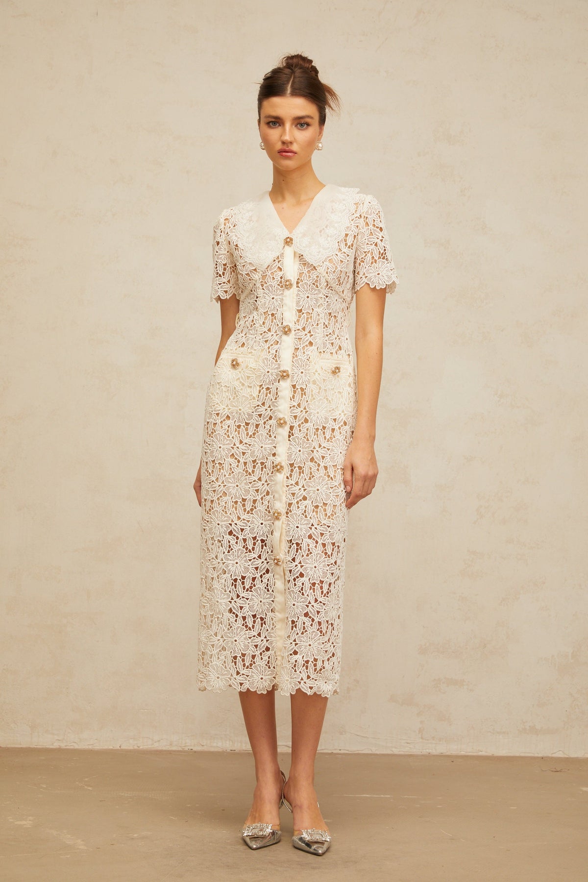 Sophie off-white corded-lace midi dress