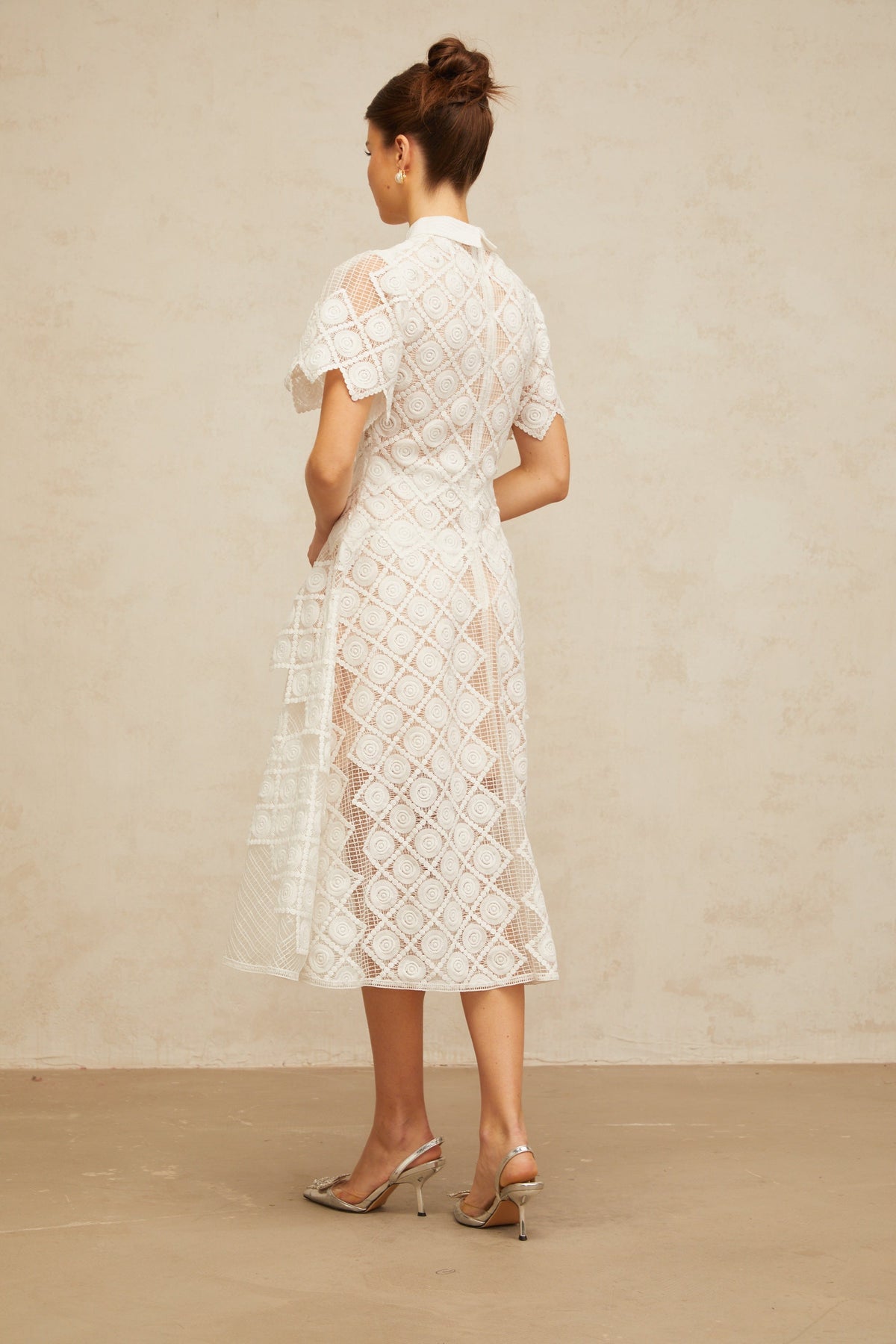 Yasmine white floral-embroidered midi dress (Final Sale-US Only)