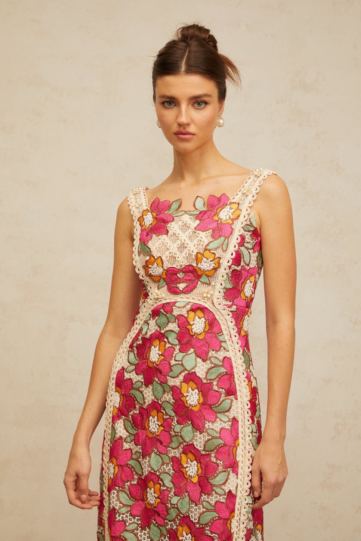 Nalini rose-pink braided floral-embroidered midi dress (Final Sale-US Only)