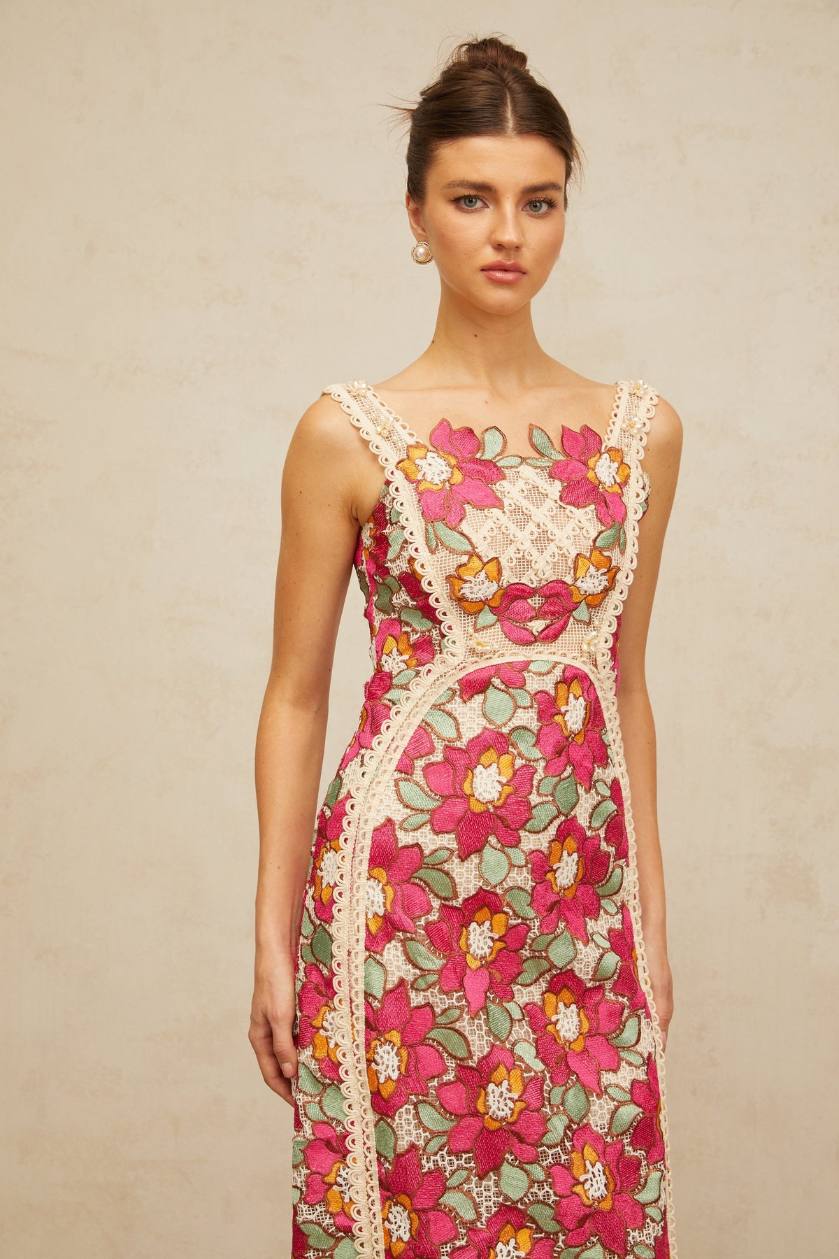 Nalini rose-pink braided floral-embroidered midi dress (Final Sale-US Only)