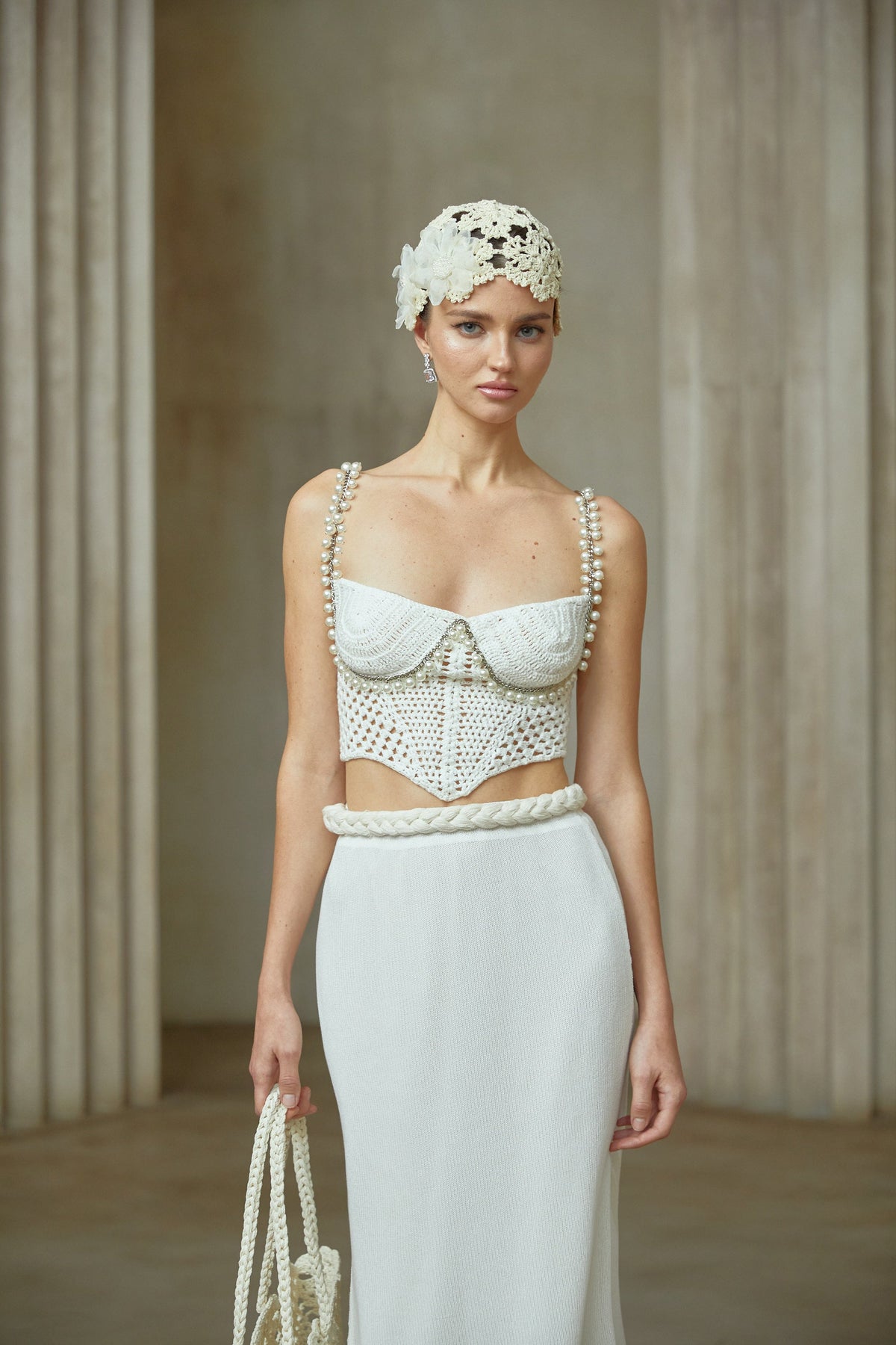 Prunelle Crochet Knit Two-Piece Top and Skirt Set