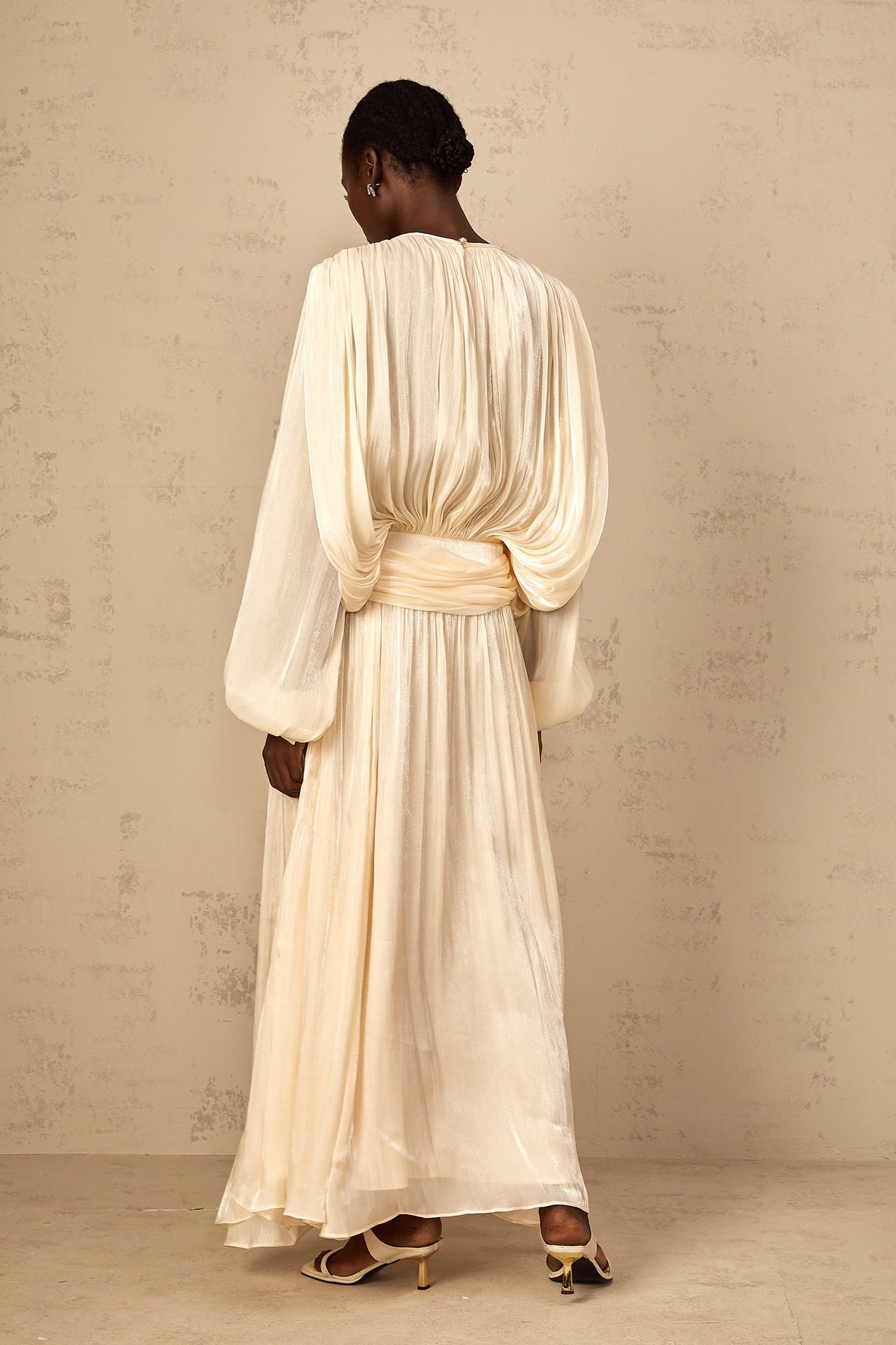 Eugénie Pleated Ruffle Maxi Dress in Neutral (Final Sale-US Only)