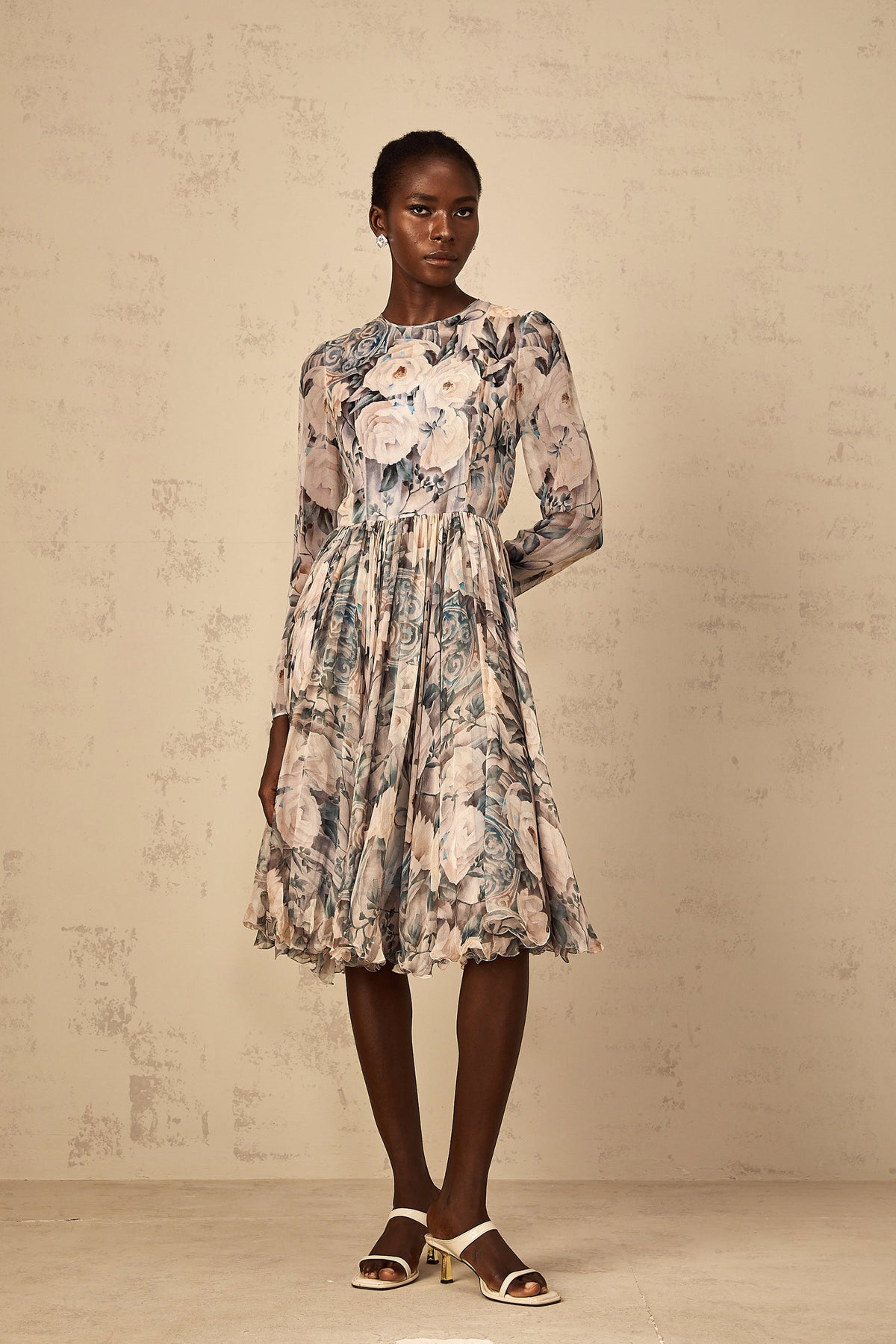 Mélanie Floral Print Pleated Chiffon Midi Dress (Final Sale-US Only)