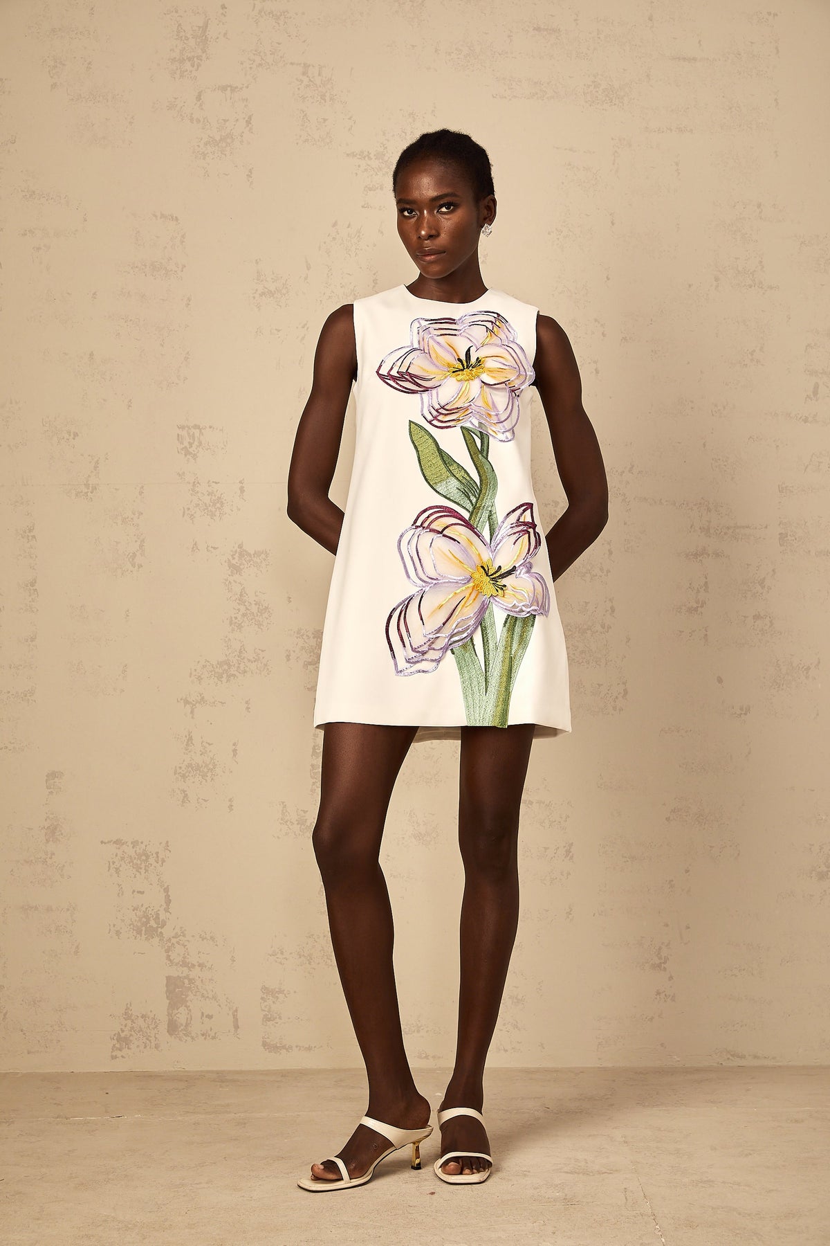 Irène White Sequin Floral Embroidered Mini Dress