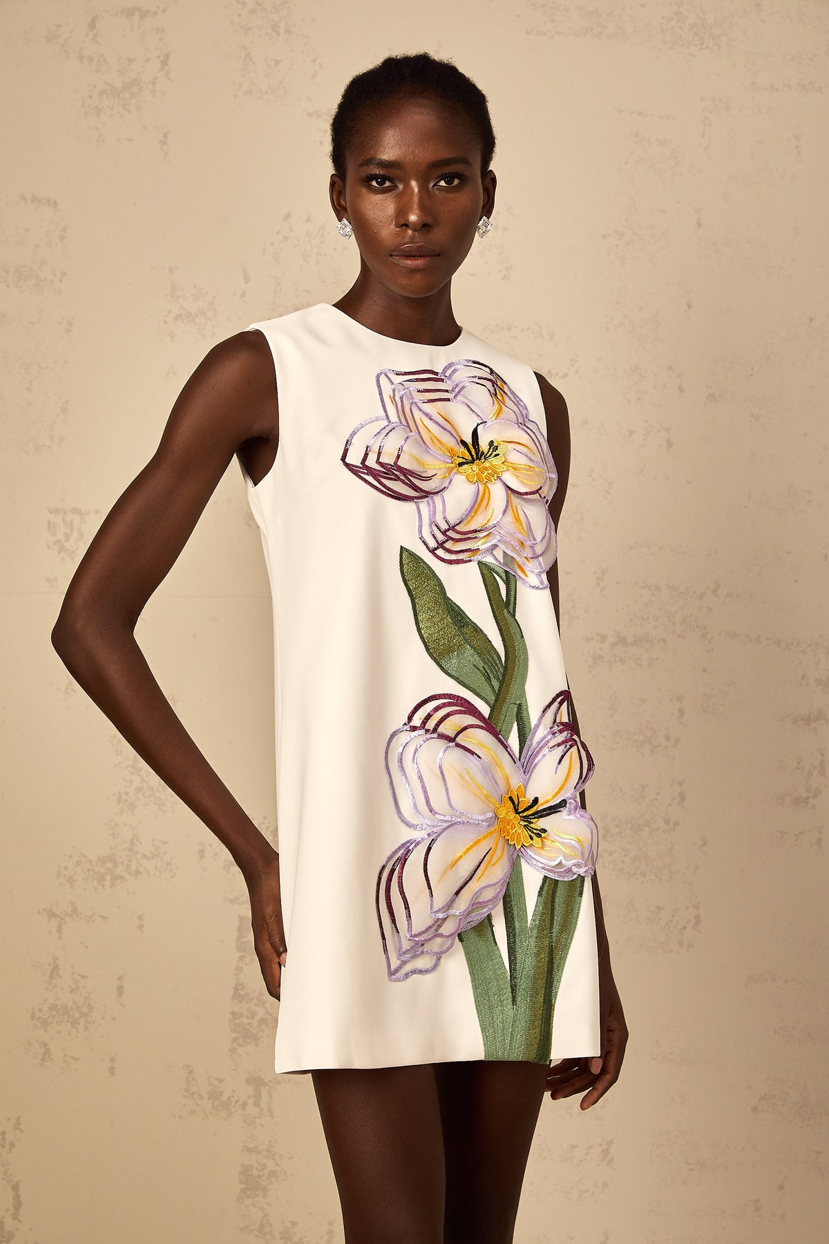 Irène White Sequin Floral Embroidered Mini Dress (Final Sale-US Only)
