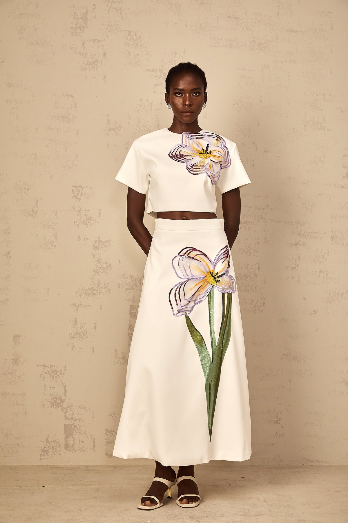 Irène White Sequin Floral Embroidered Matching Set