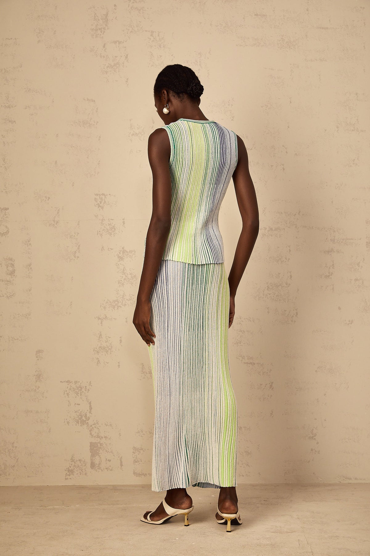 Ulysse Green Glitter Pleated Knit Matching Set