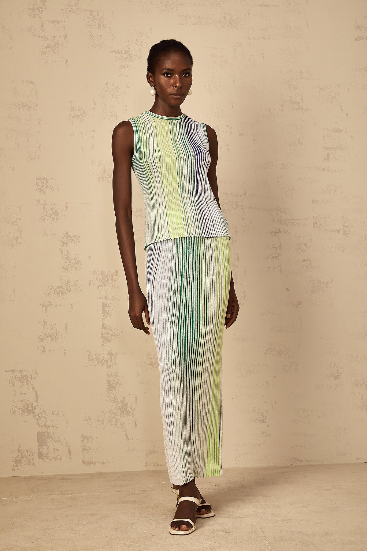 Ulysse Green Glitter Pleated Knit Matching Set