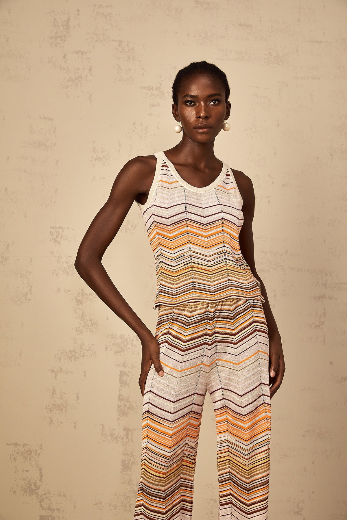 Chloé Neutral Striped Knit Matching Set