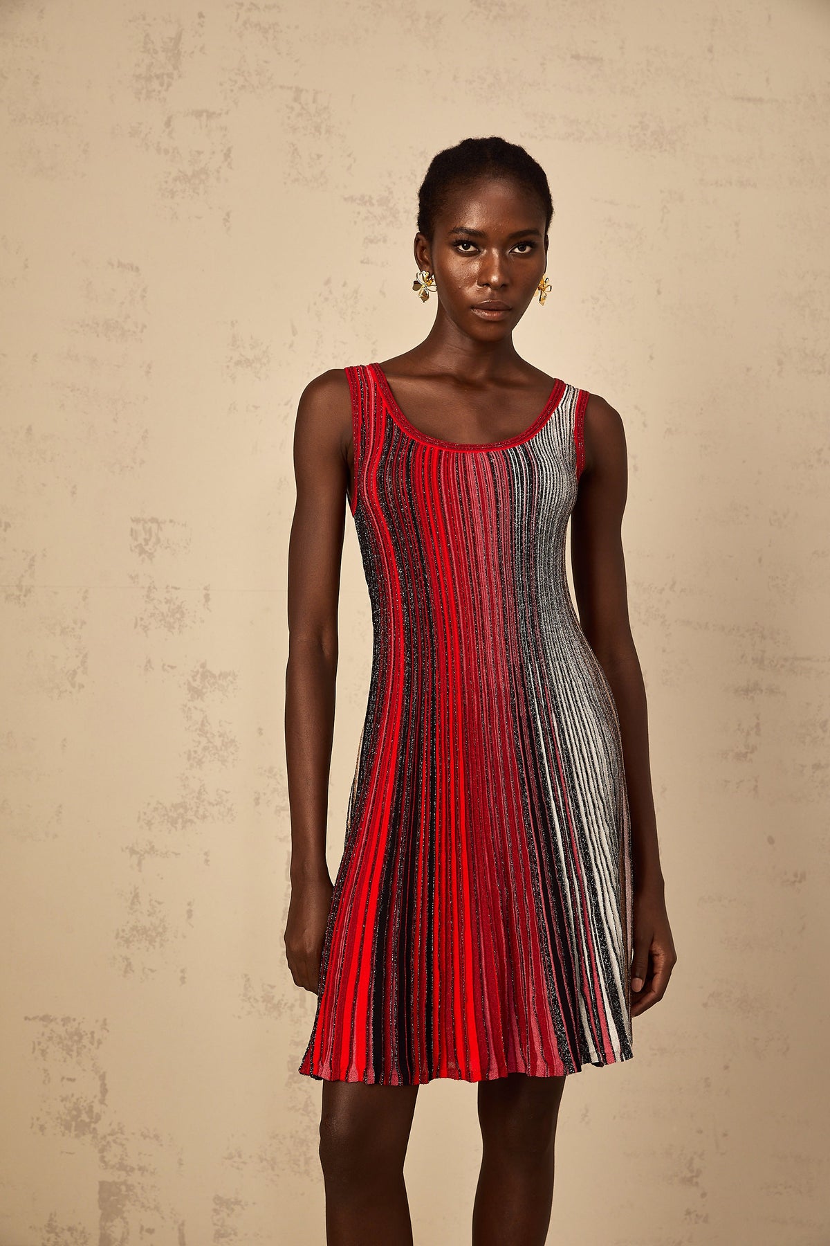 Amaryllis Red Sequin Striped Knit Mini Dress