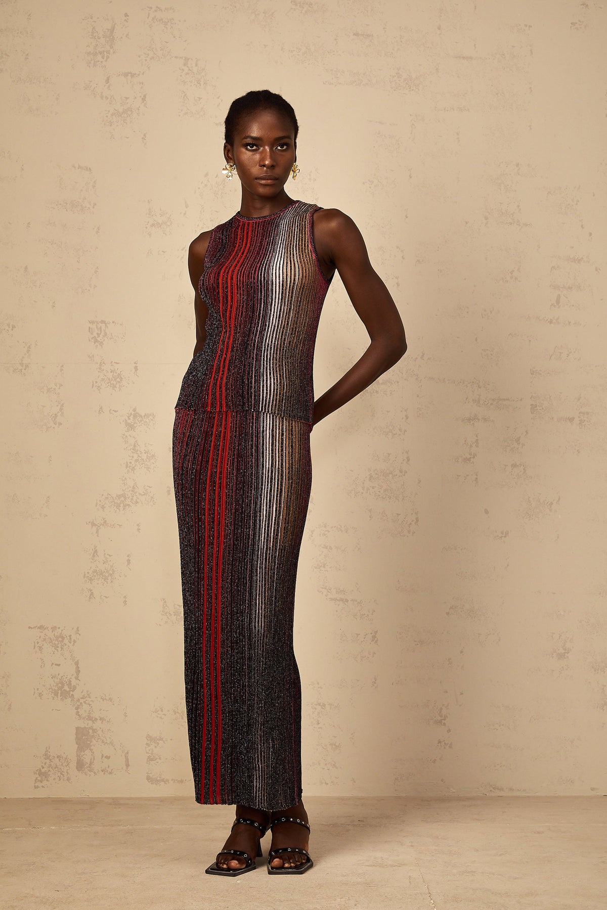Ulysse Red Glitter Pleated Knit Matching Set