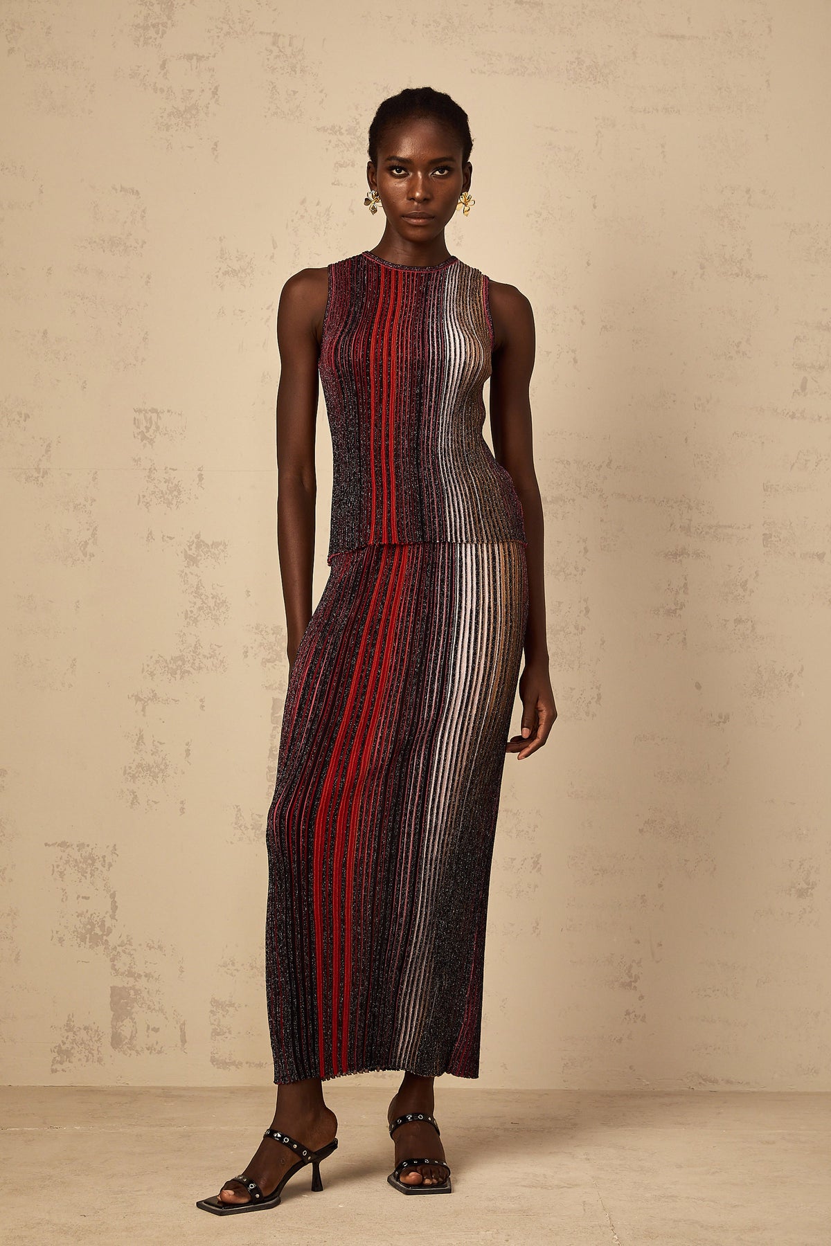 Ulysse Red Glitter Pleated Knit Matching Set (Final Sale-US Only)
