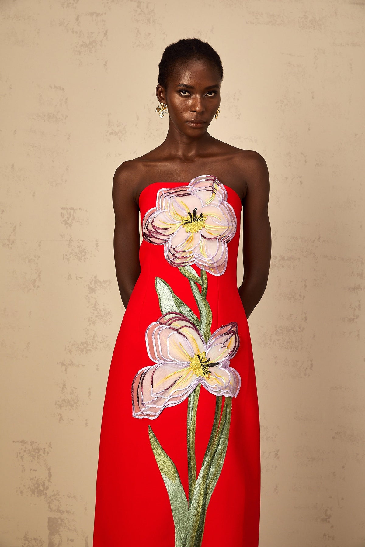 Irène Sequin Embroidered Off-Shoulder Midi Dress in Red (Final Sale-US Only)