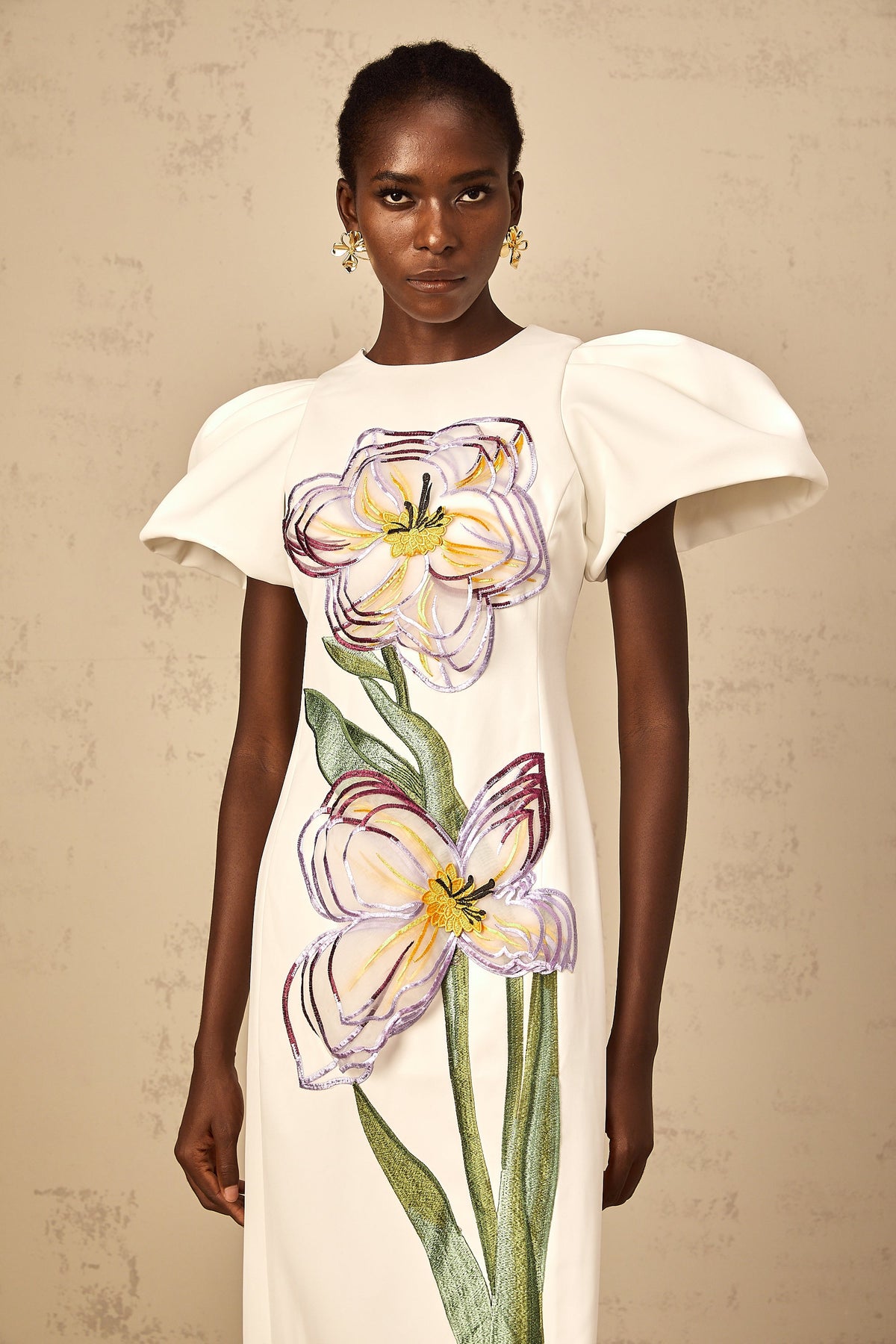 Irène White Sequin Floral Embroidered Midi Dress (Final Sale-US Only)