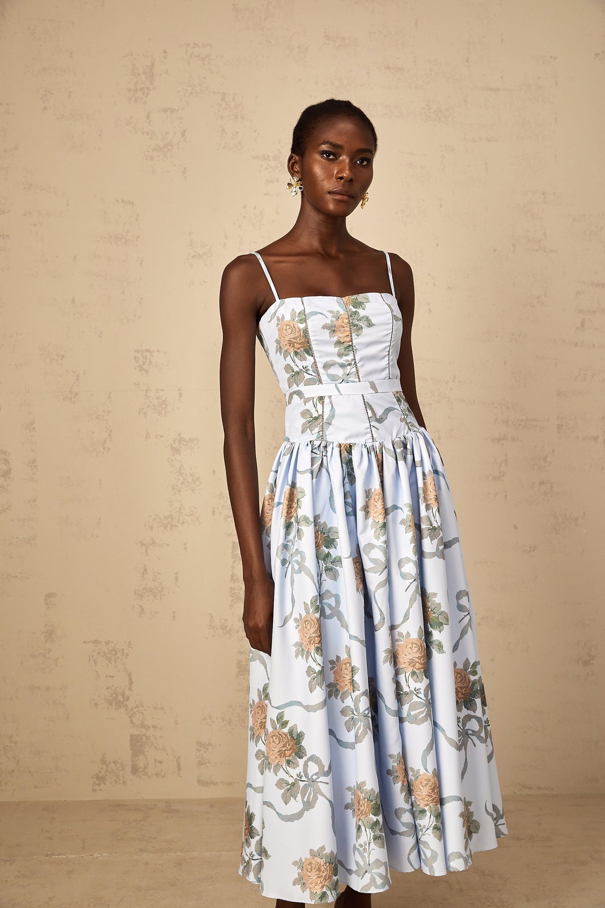 Fleur Blue Floral Print Midi Dress