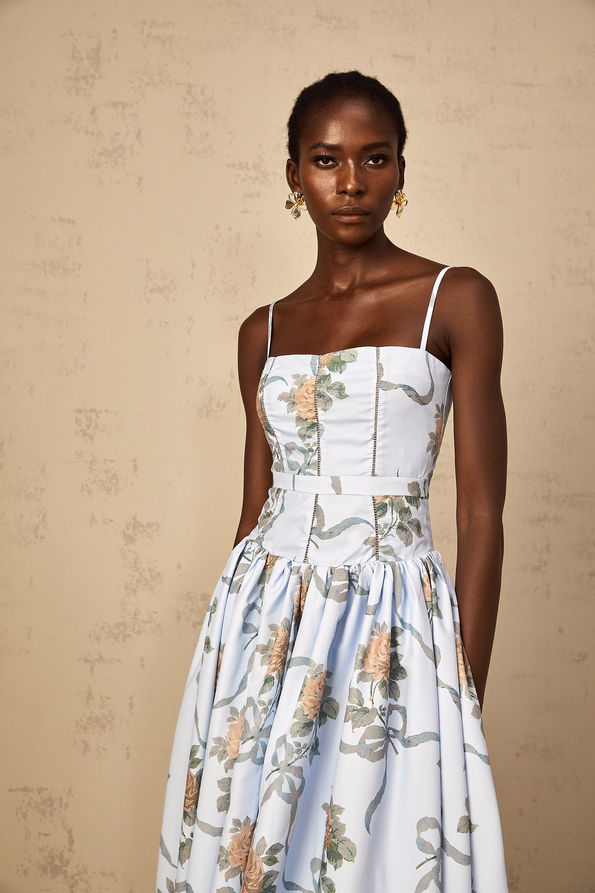 Fleur Blue Floral Print Midi Dress (Final Sale)