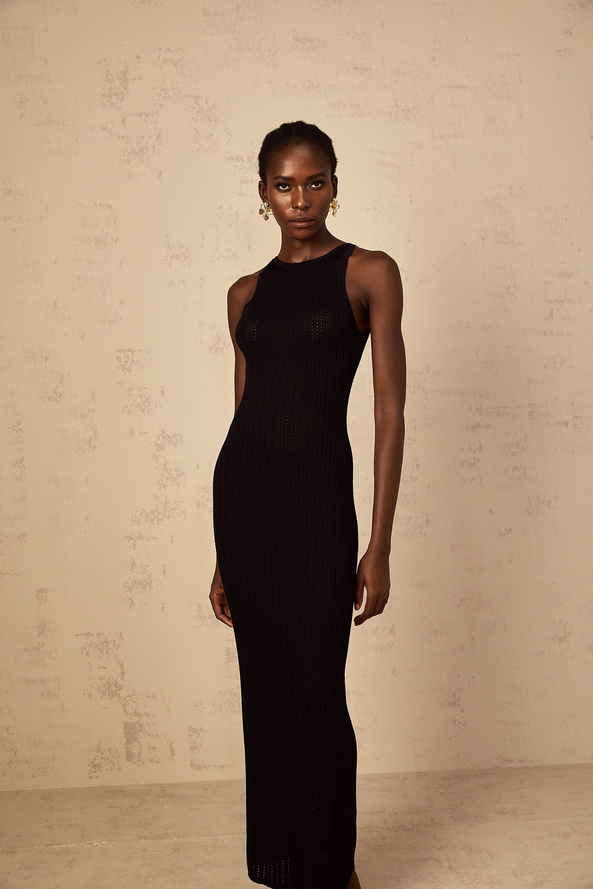 Déotille black fitted ribbed-knit maxi dress