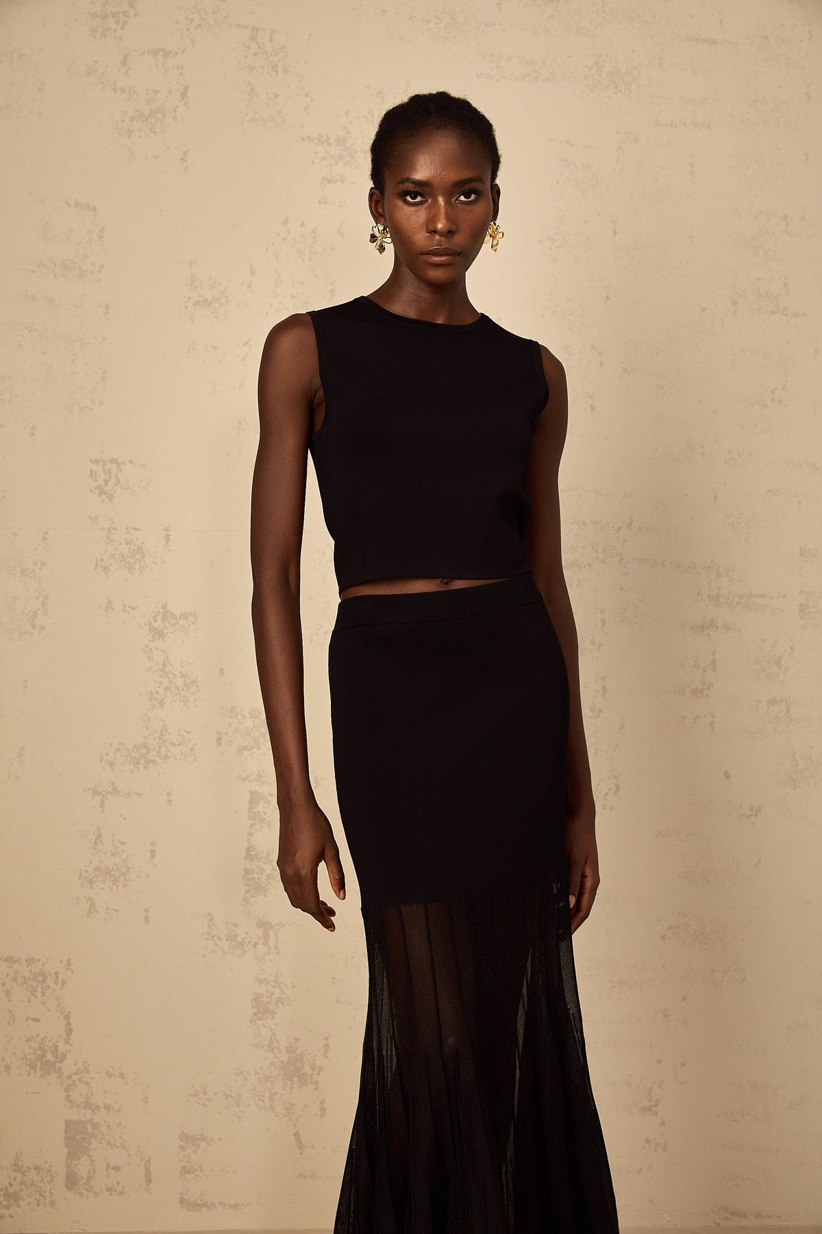 Cerise Black Panelled Fine Knit Matching Set